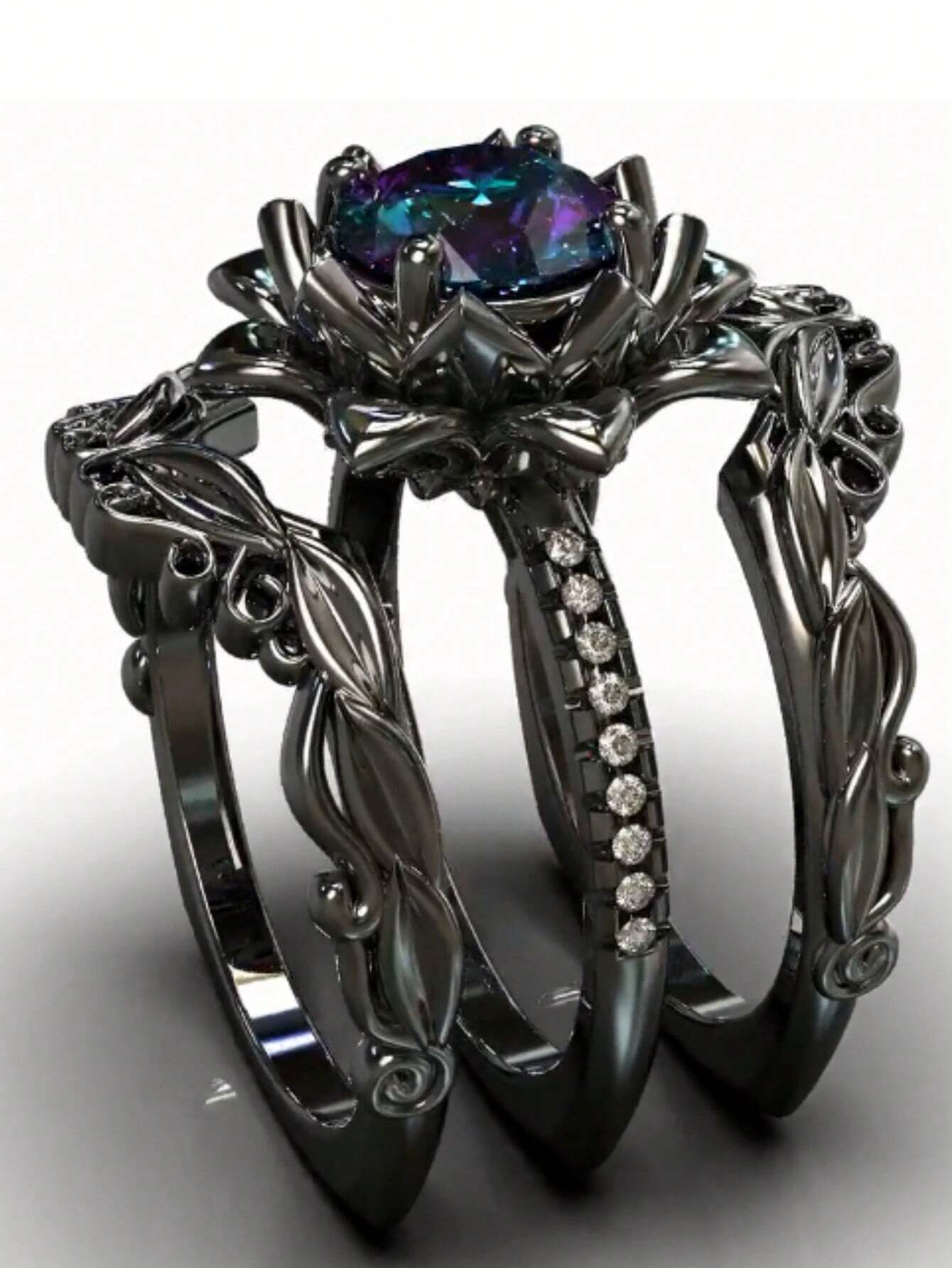 Luxury Black Leaf Ring