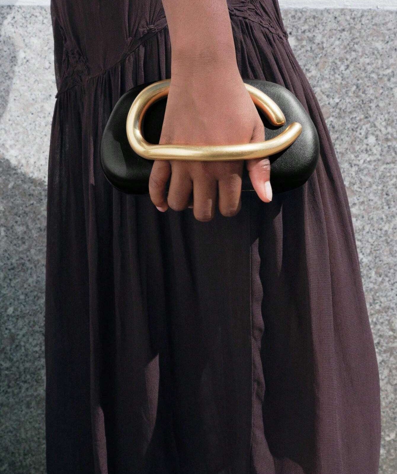 C-Handle Sculptural Black Clutch