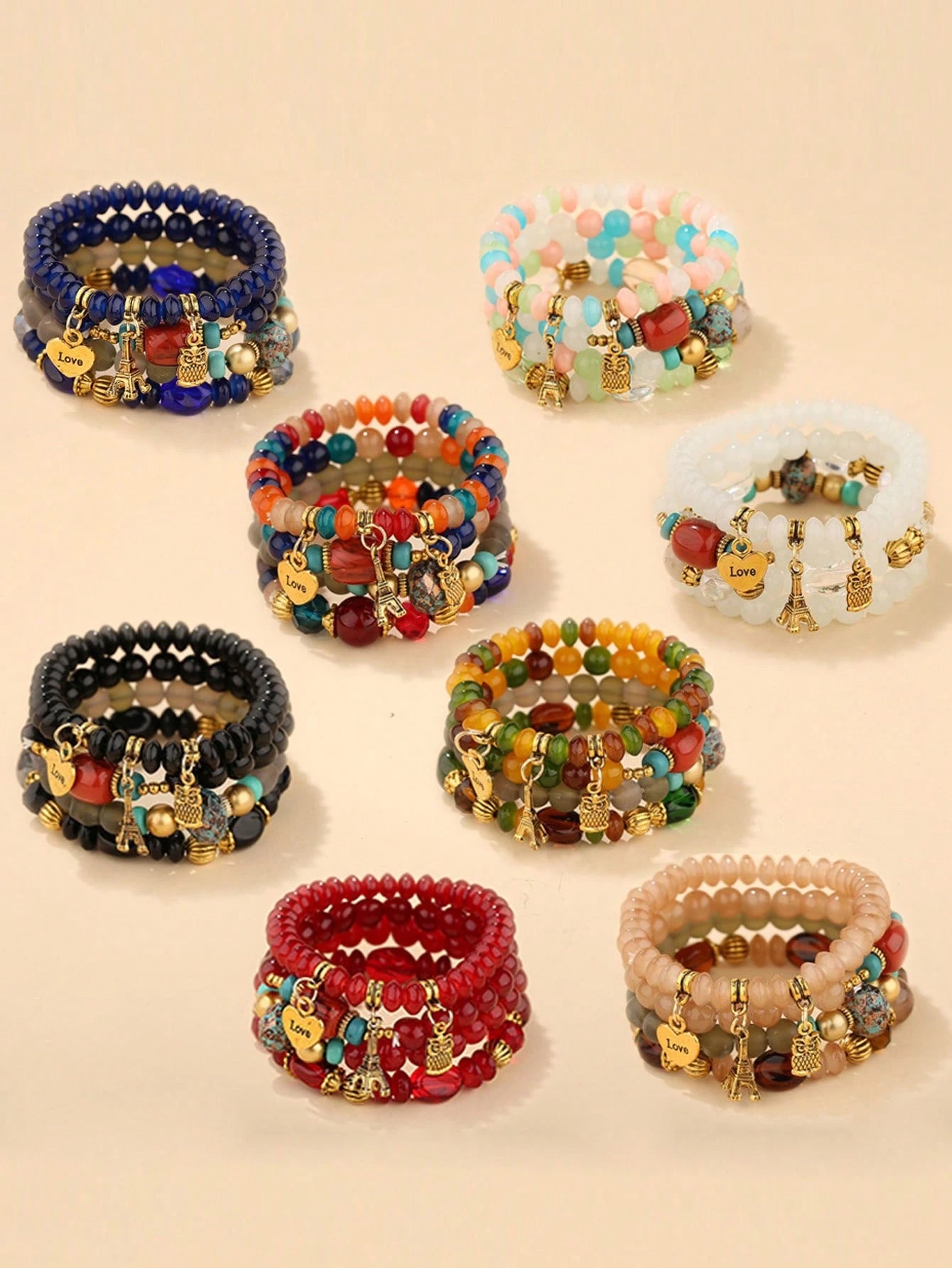 Boho Luxe Charm Bracelet Set - 4 Pcs