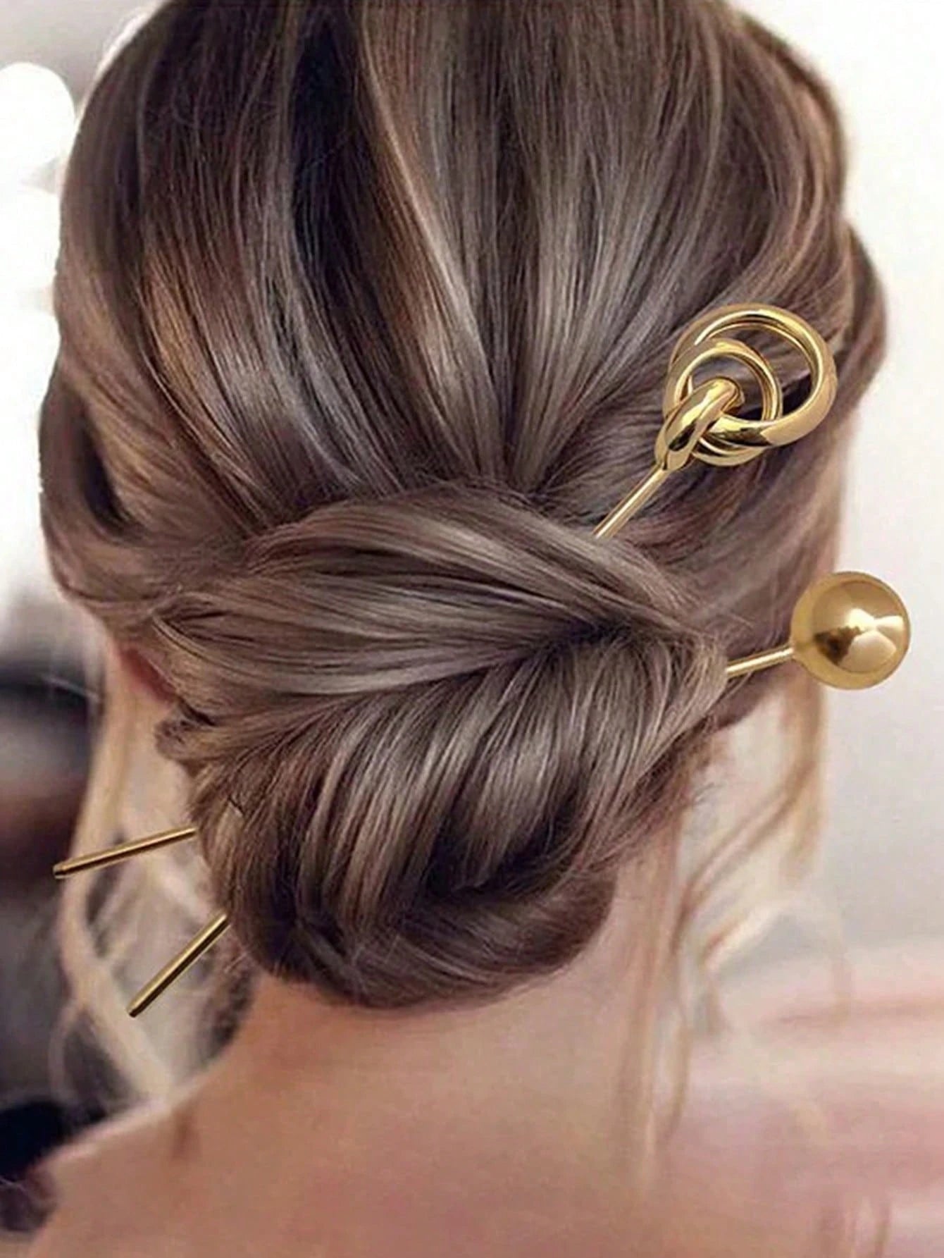Minimal Gold Hair Pin Set – Sculptural Knot & Sphere Design