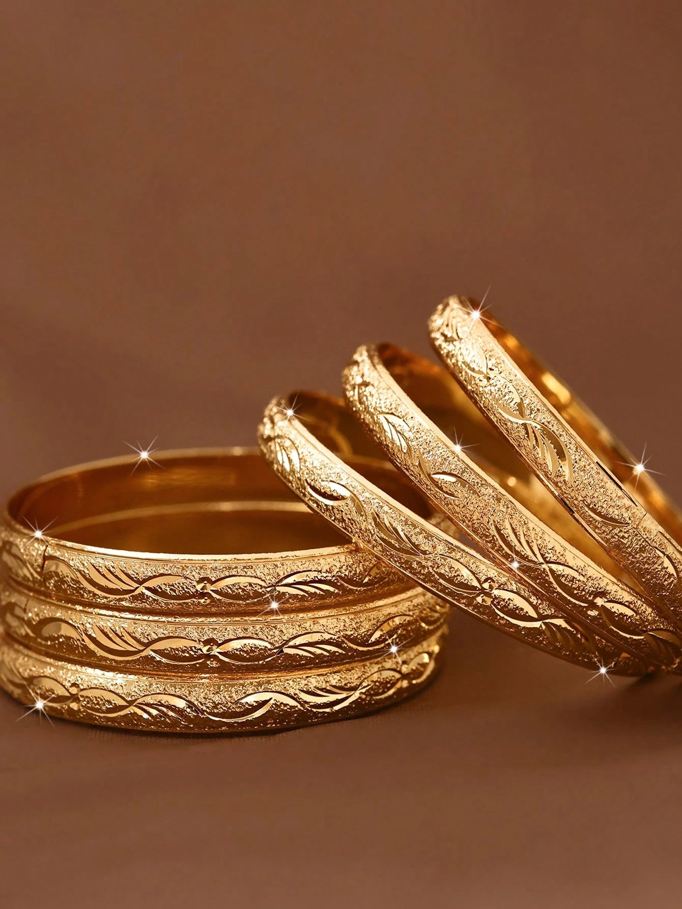 24K Gold-Plated Artisan Fish Bangle Bracelet Set