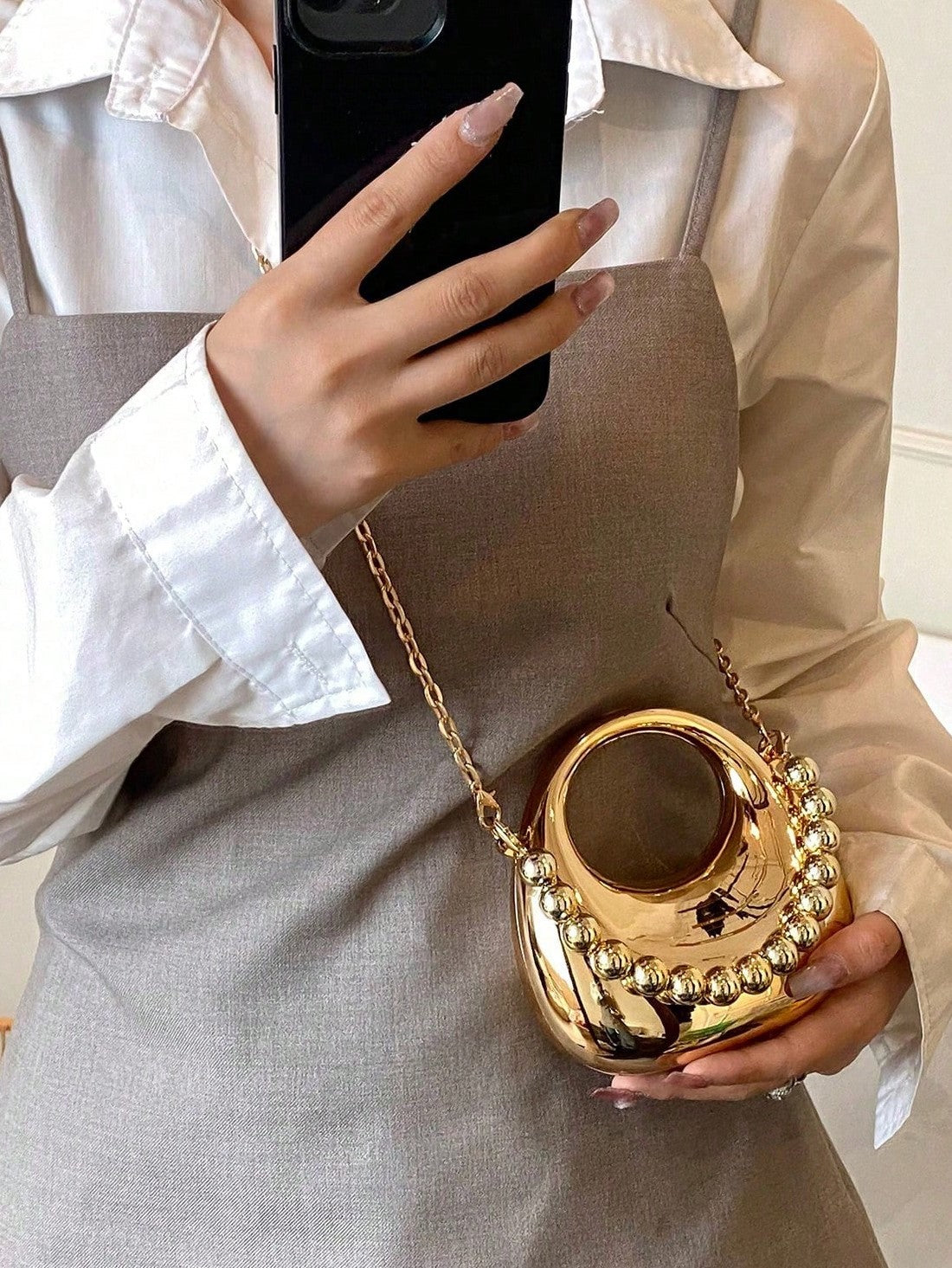 Gold Sculpted Mini Statement Bag