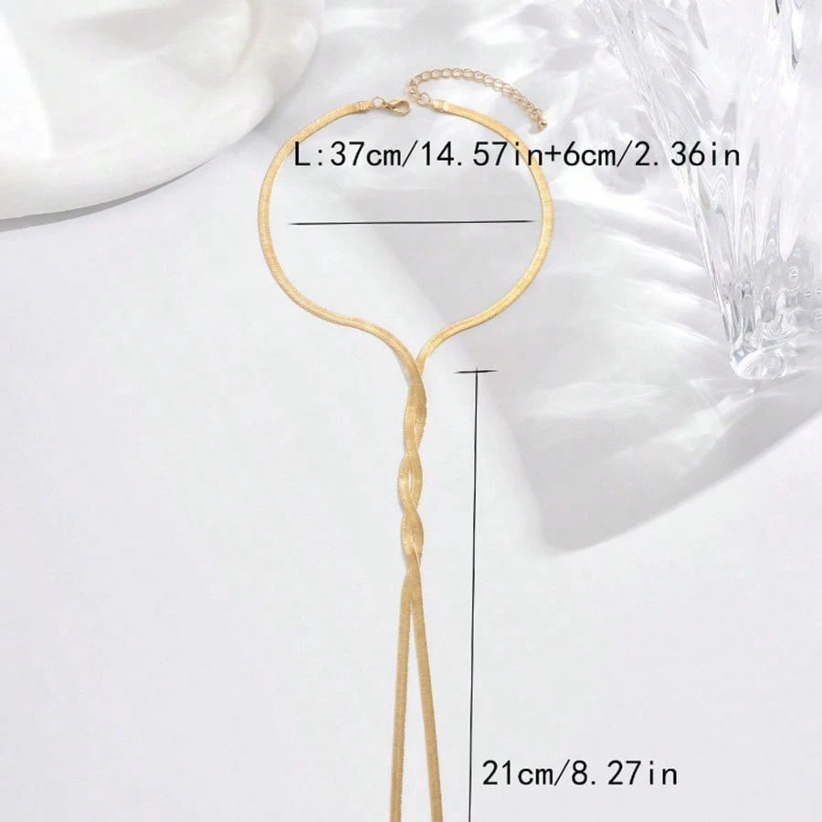 Flat Snake Chain Y Necklace with Long Tassel