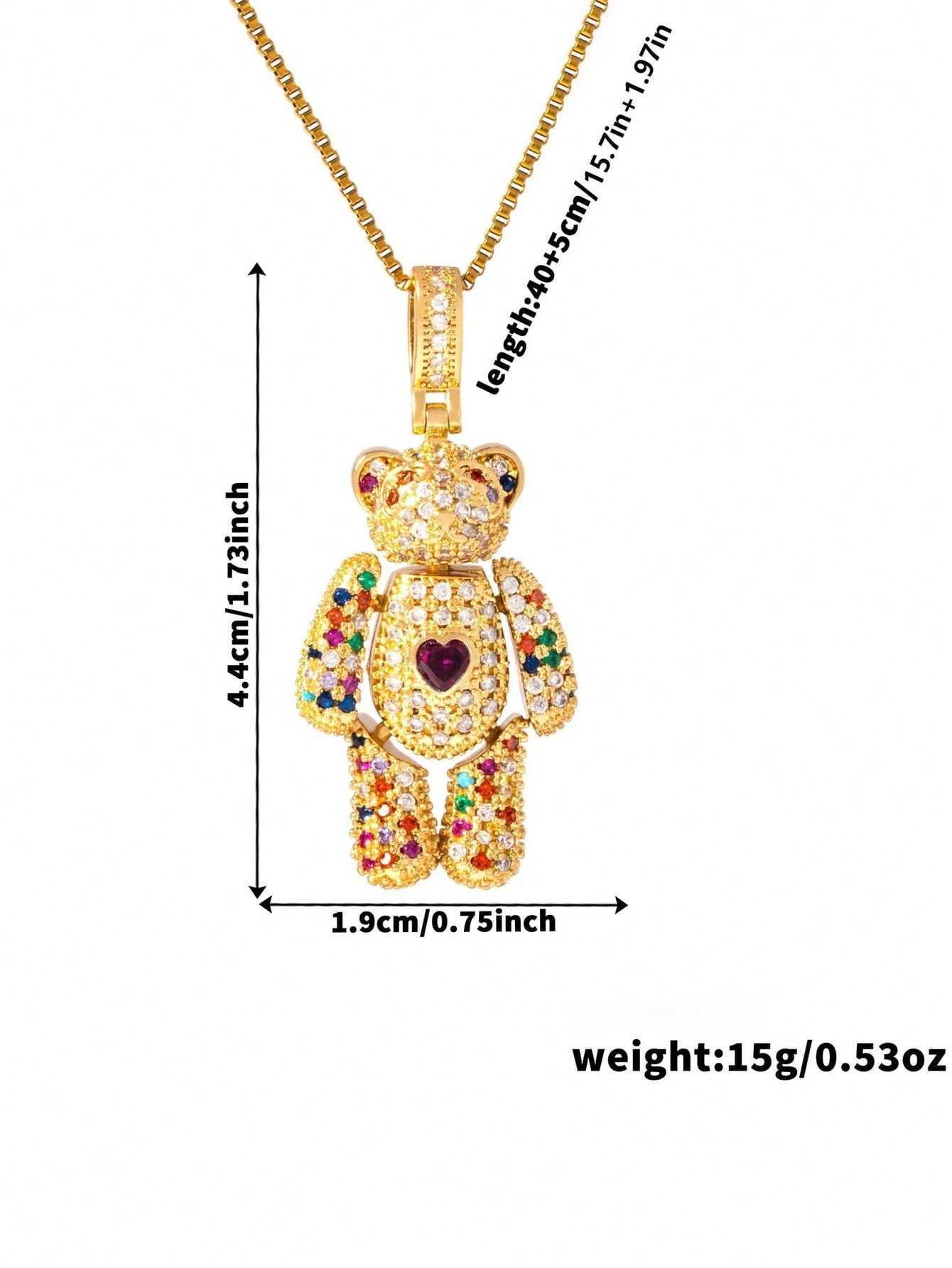 Zircon Teddy Bear Pendant Necklace