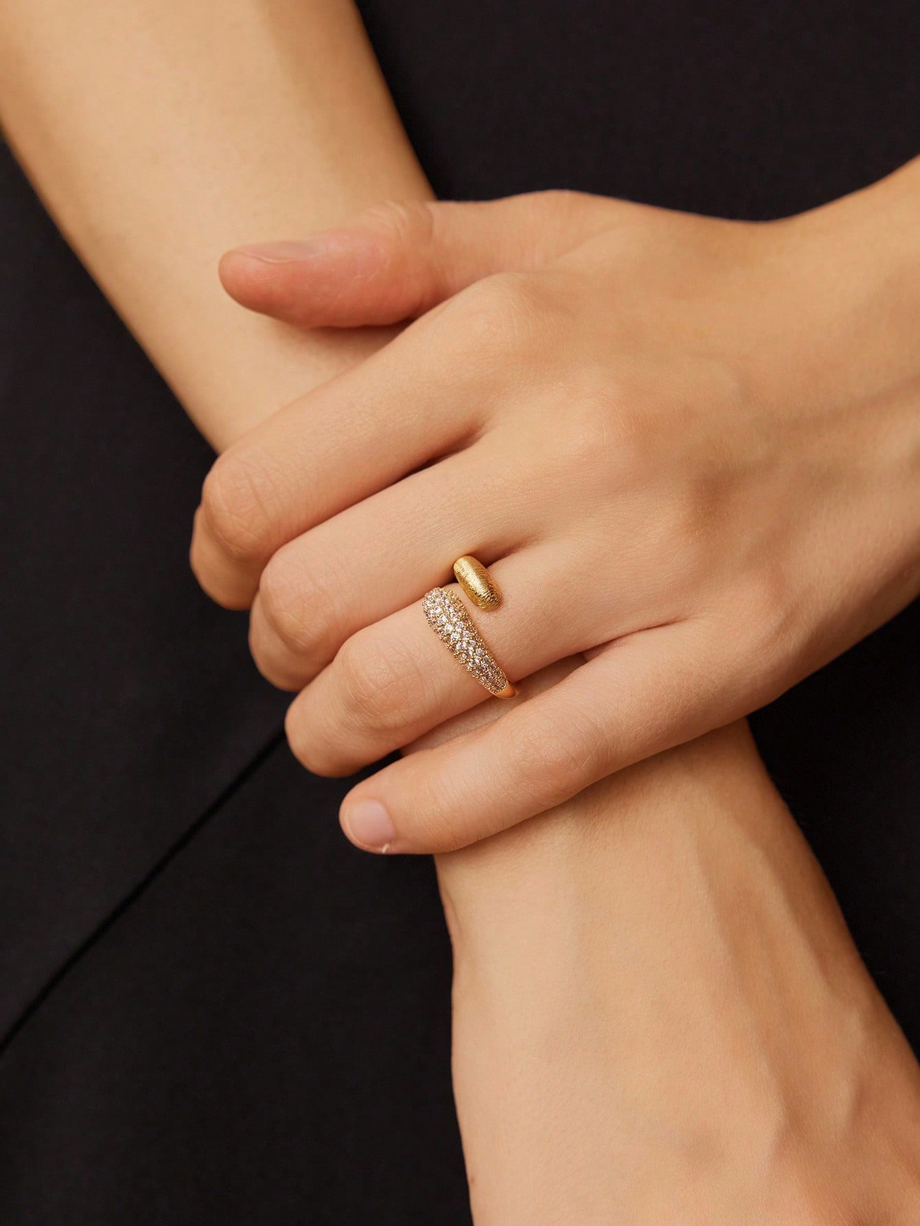Sculptural Gold Ring with Pavé Detail