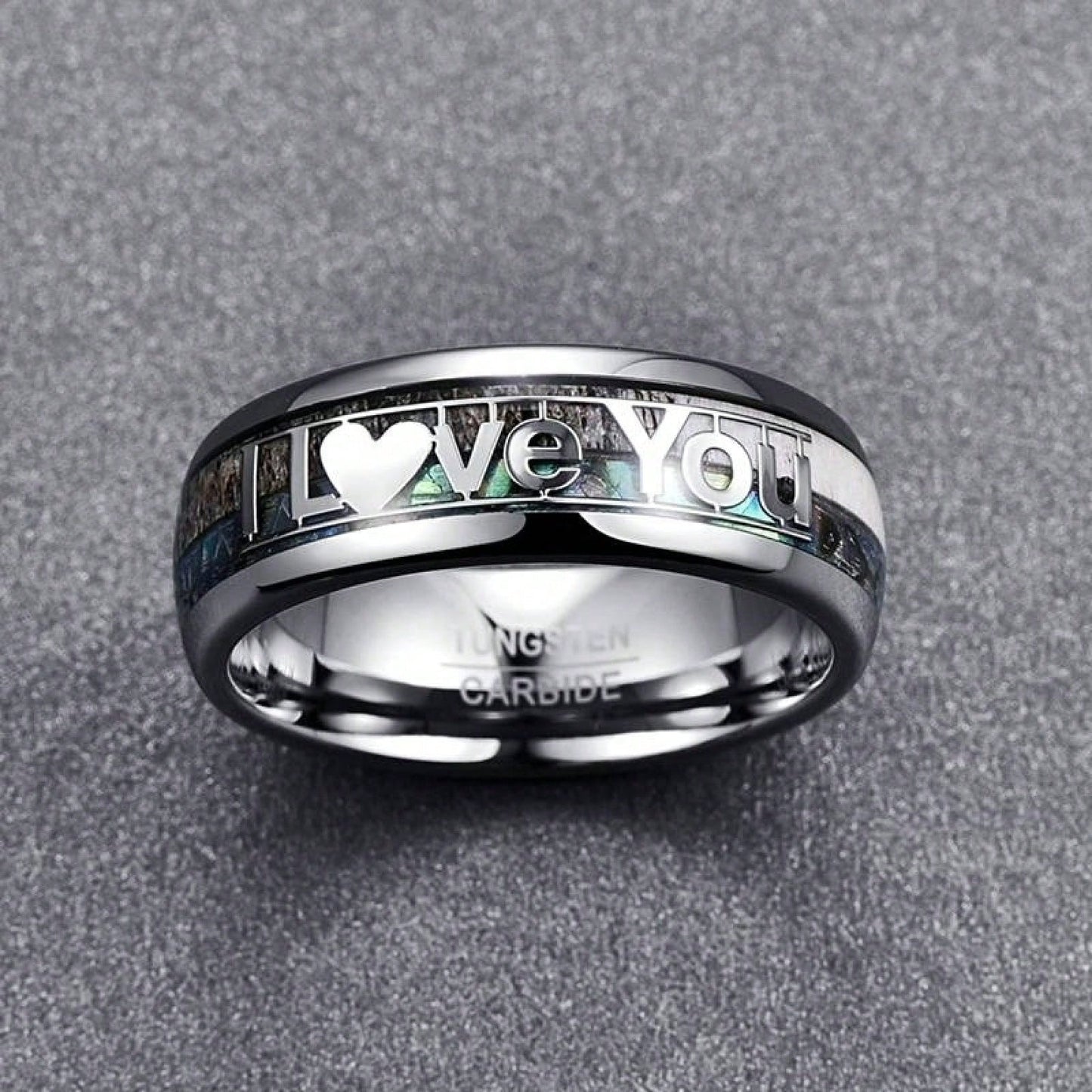 I Love You Tungsten Inlay Band Ring