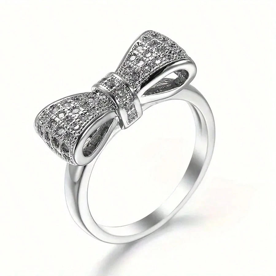 Elegant Bowknot Cubic Zirconia Silver Ring