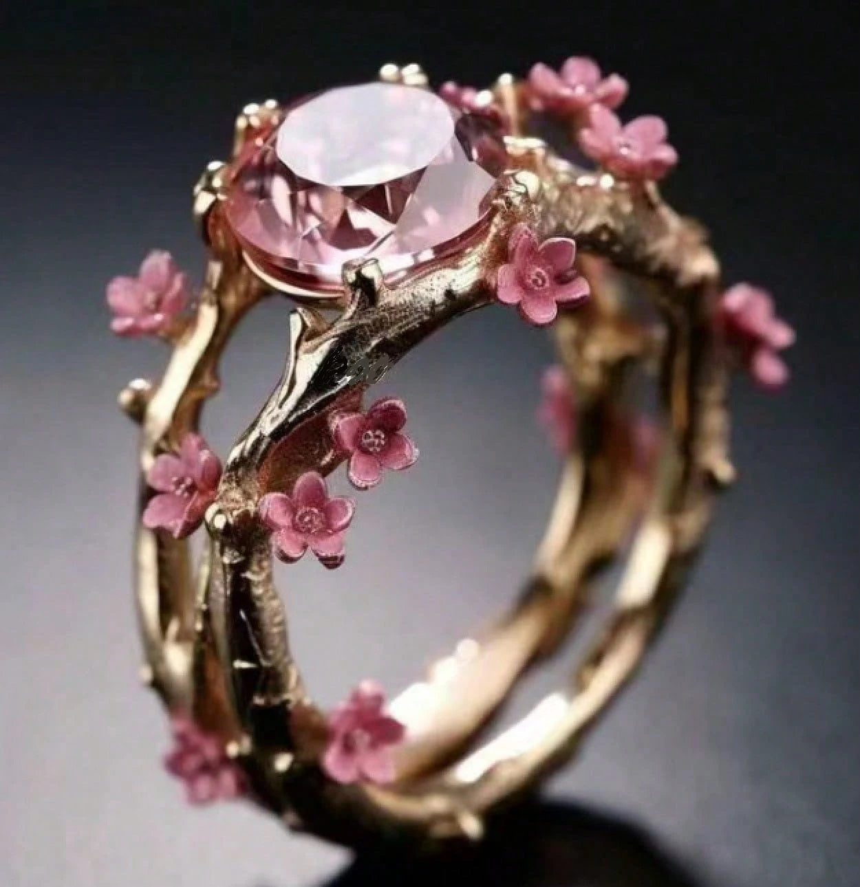 Floral Branch Gemstone Copper Inlay Ring Set