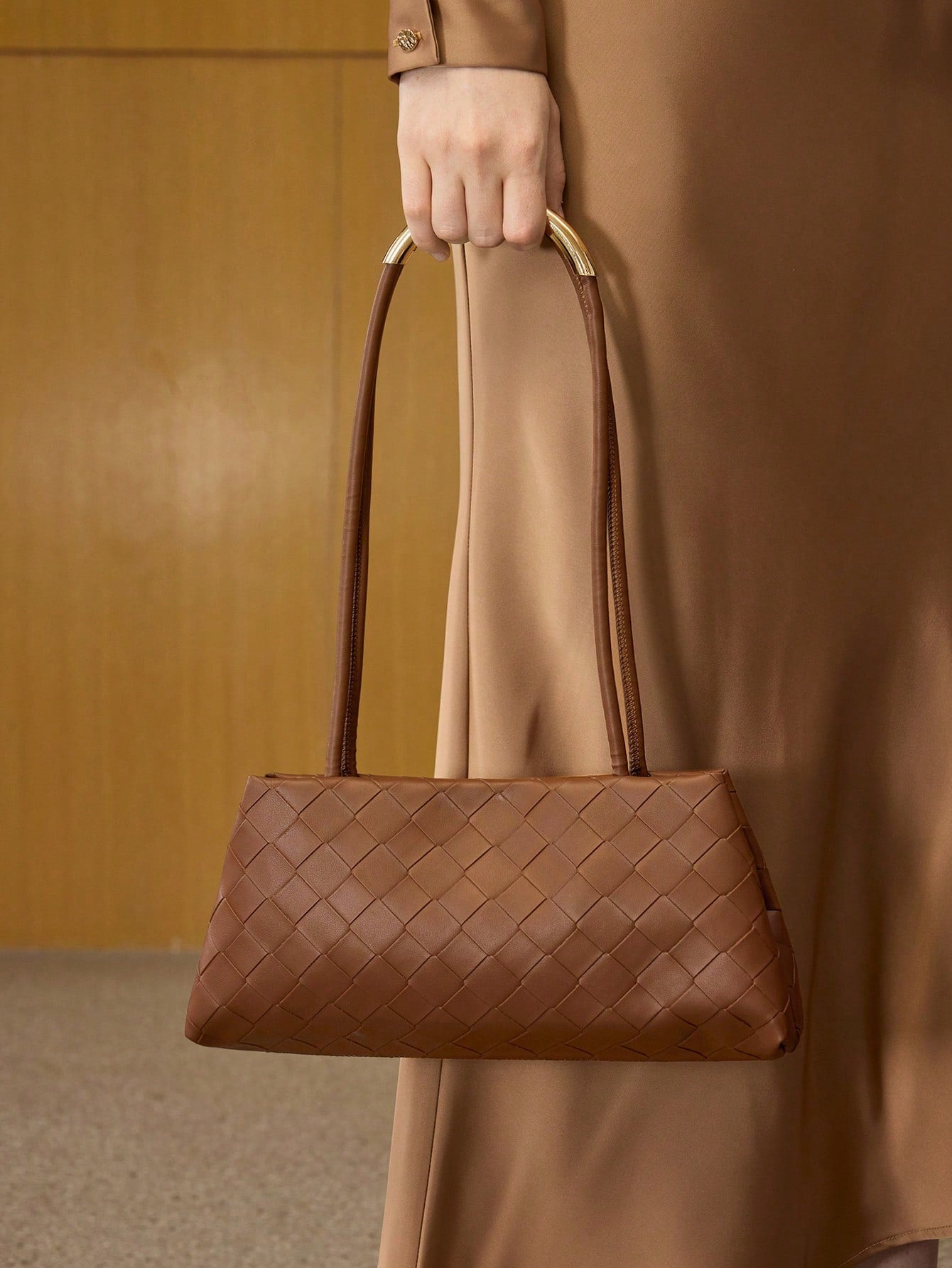 Sculpted Leather Top-Handle Bag