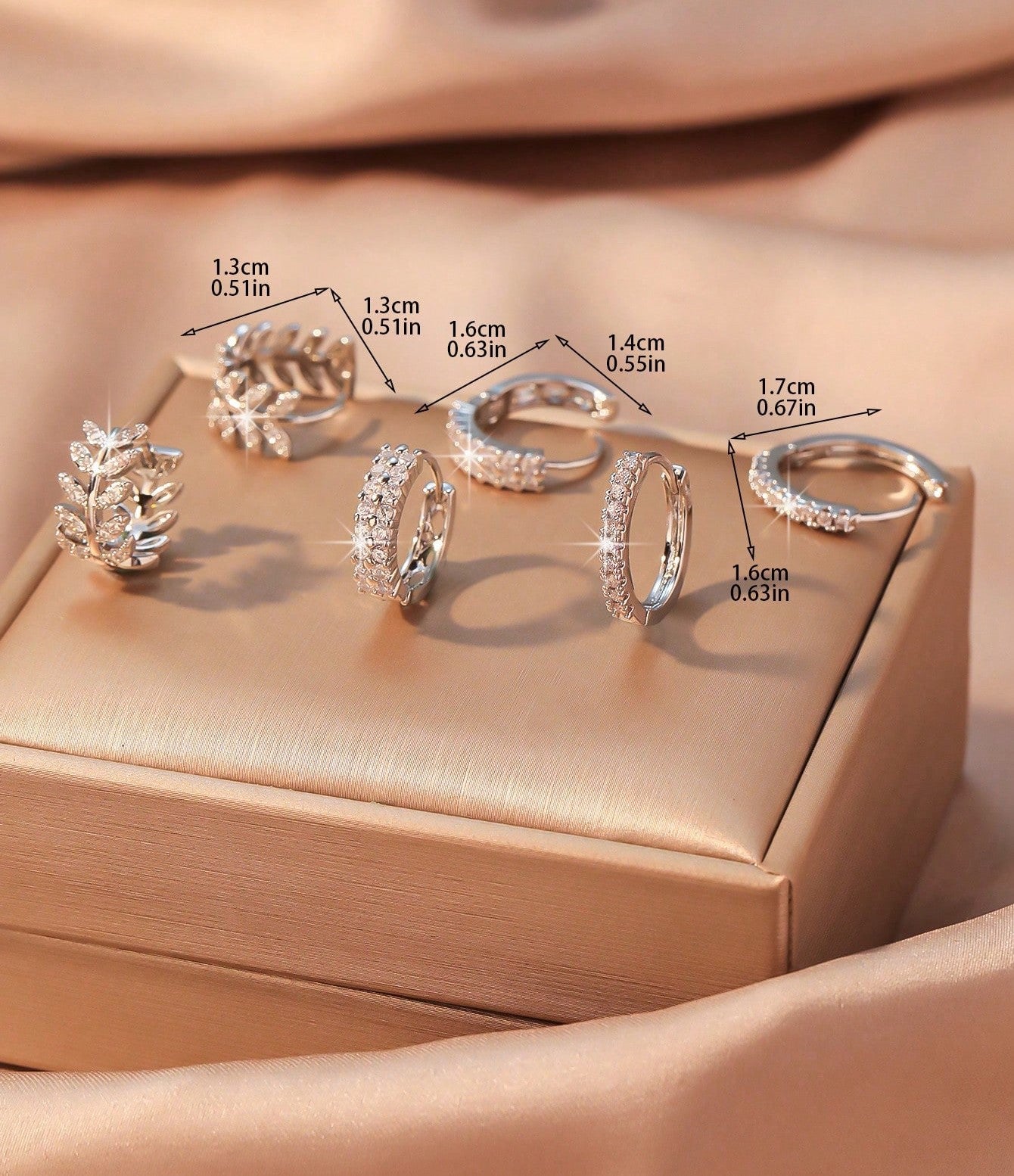 Elegant Wheat Design Hoop Earring Set with Cubic Zirconia