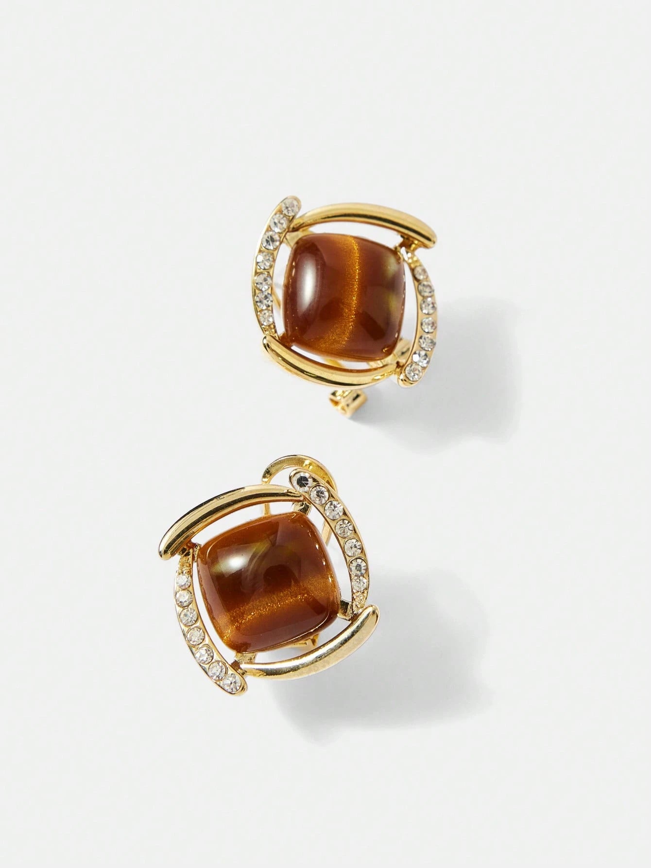 Amber Glow Pavé Orbit Stud Earrings