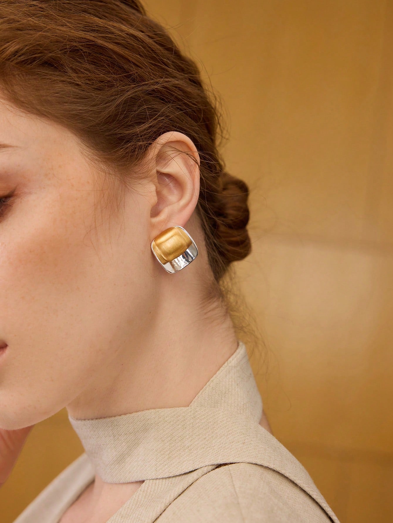 Two-Tone Sculpted Stud Earrings