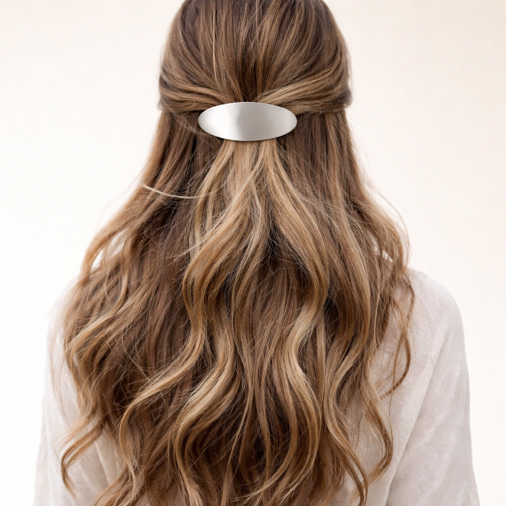 Minimal Brushed Silver Barrette Hair Clip