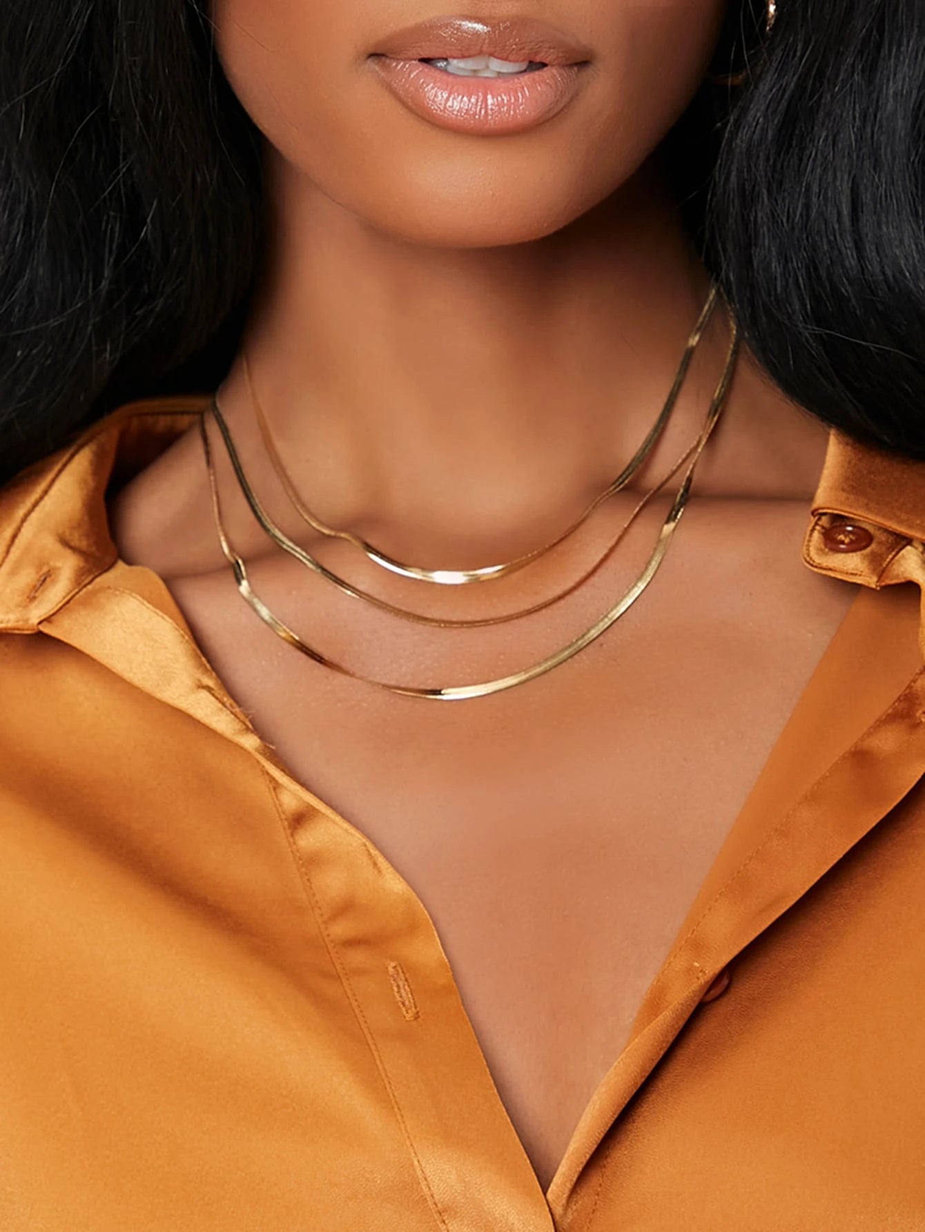 Triple Snake Chain Gold Necklace