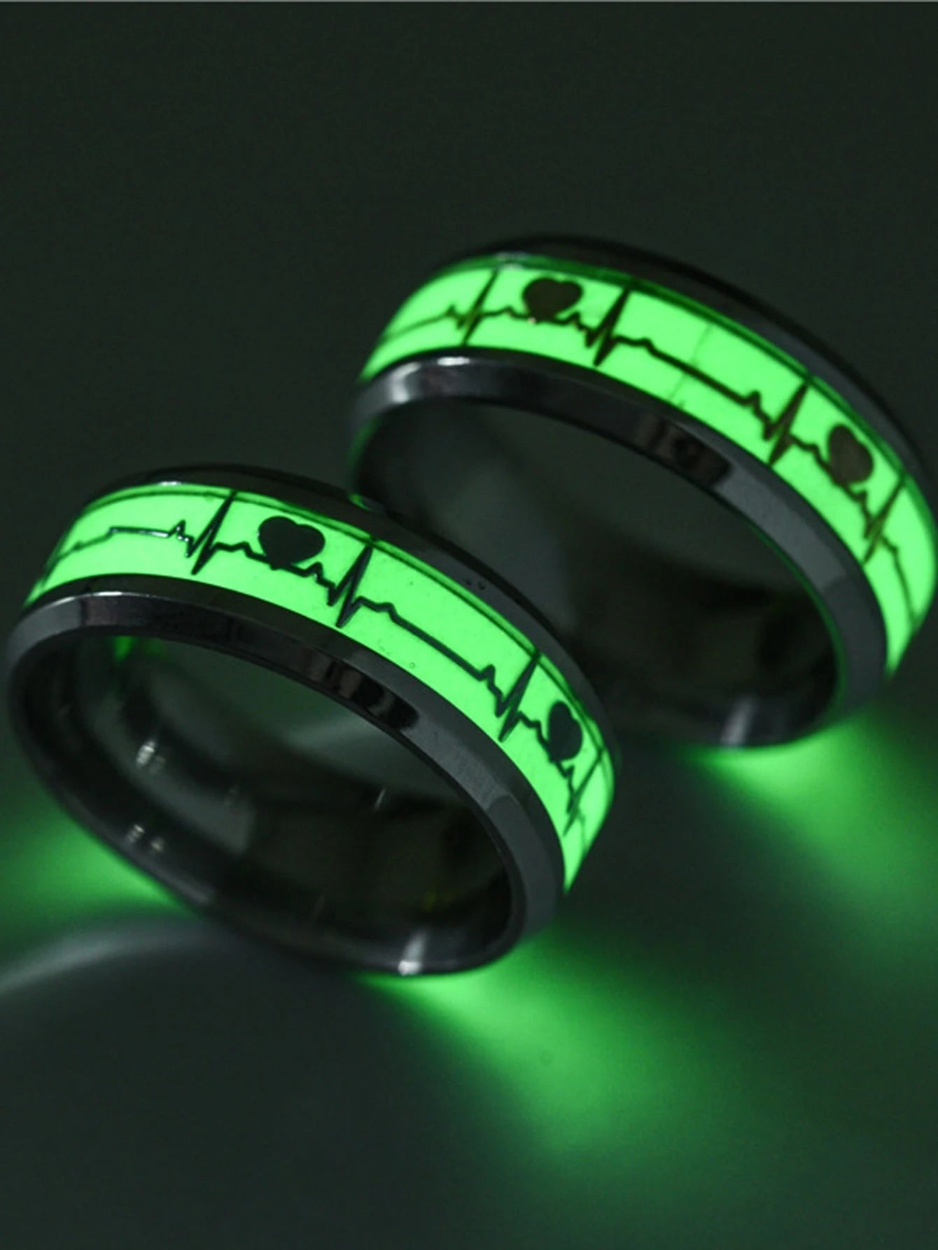 Glow Heartbeat Stainless Steel Ring Set
