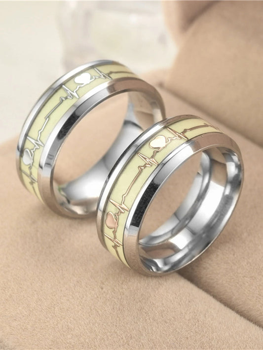 Glow Heartbeat Stainless Steel Ring Set