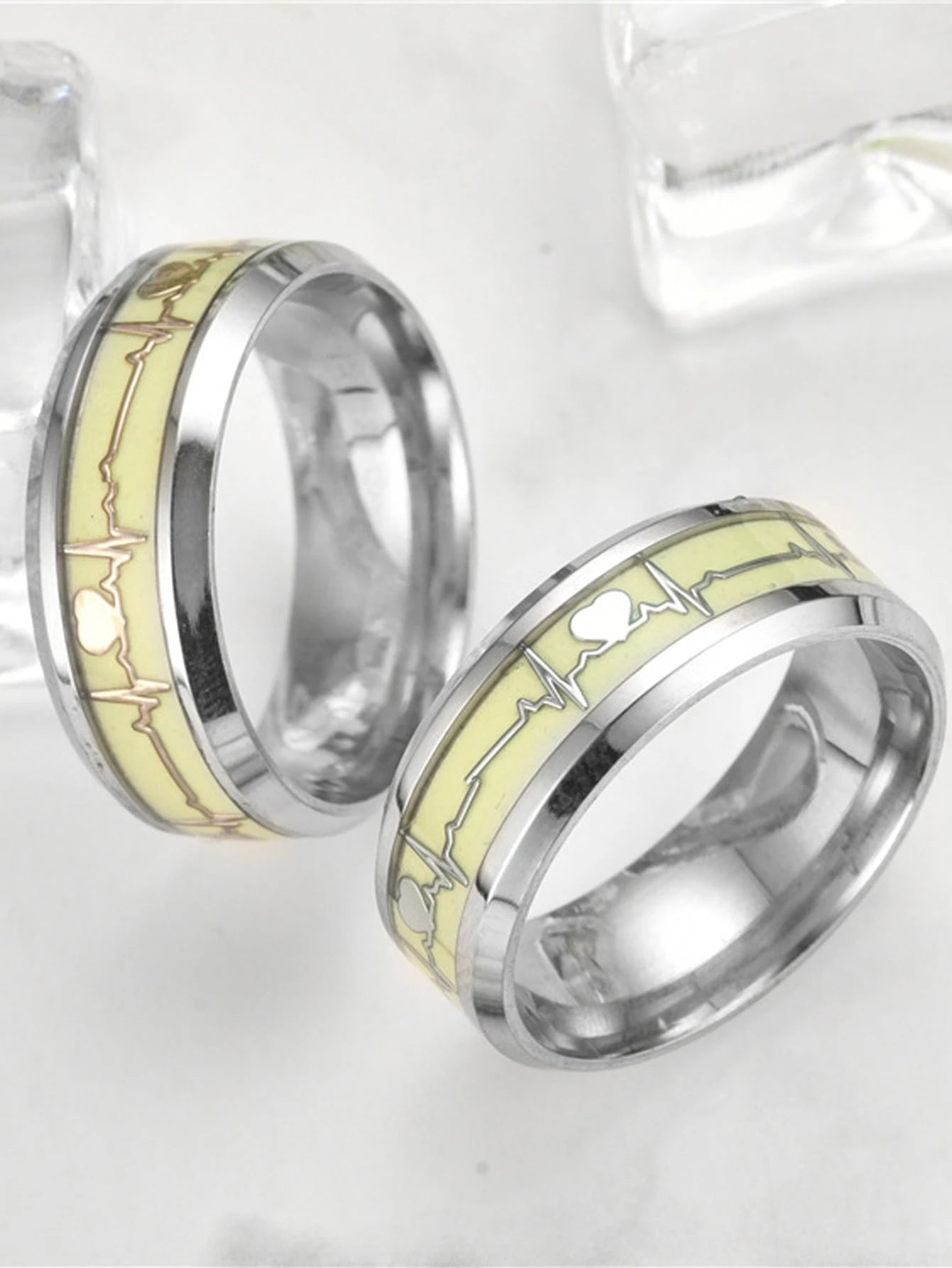 Glow Heartbeat Stainless Steel Ring Set