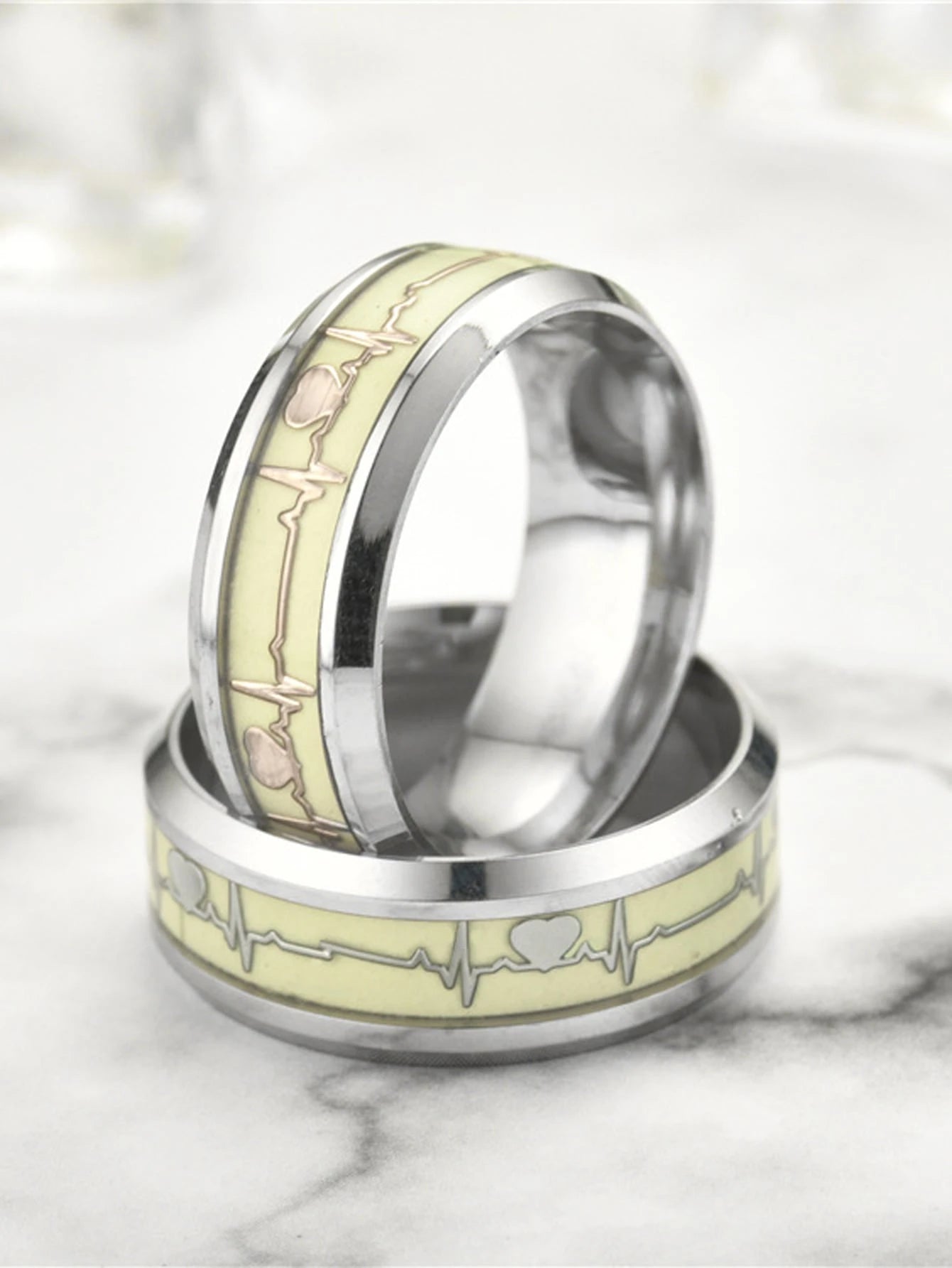 Glow Heartbeat Stainless Steel Ring Set