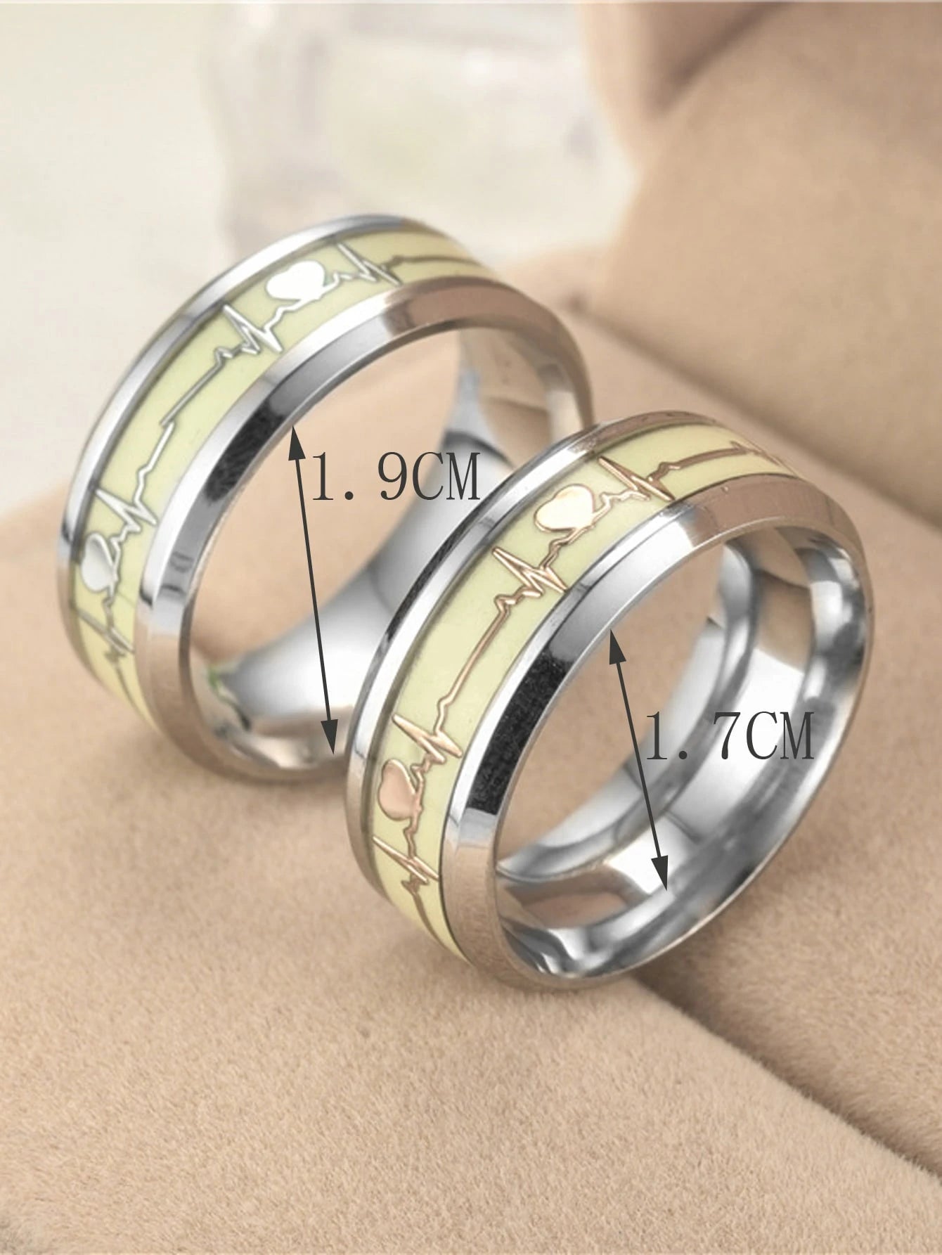 Glow Heartbeat Stainless Steel Ring Set