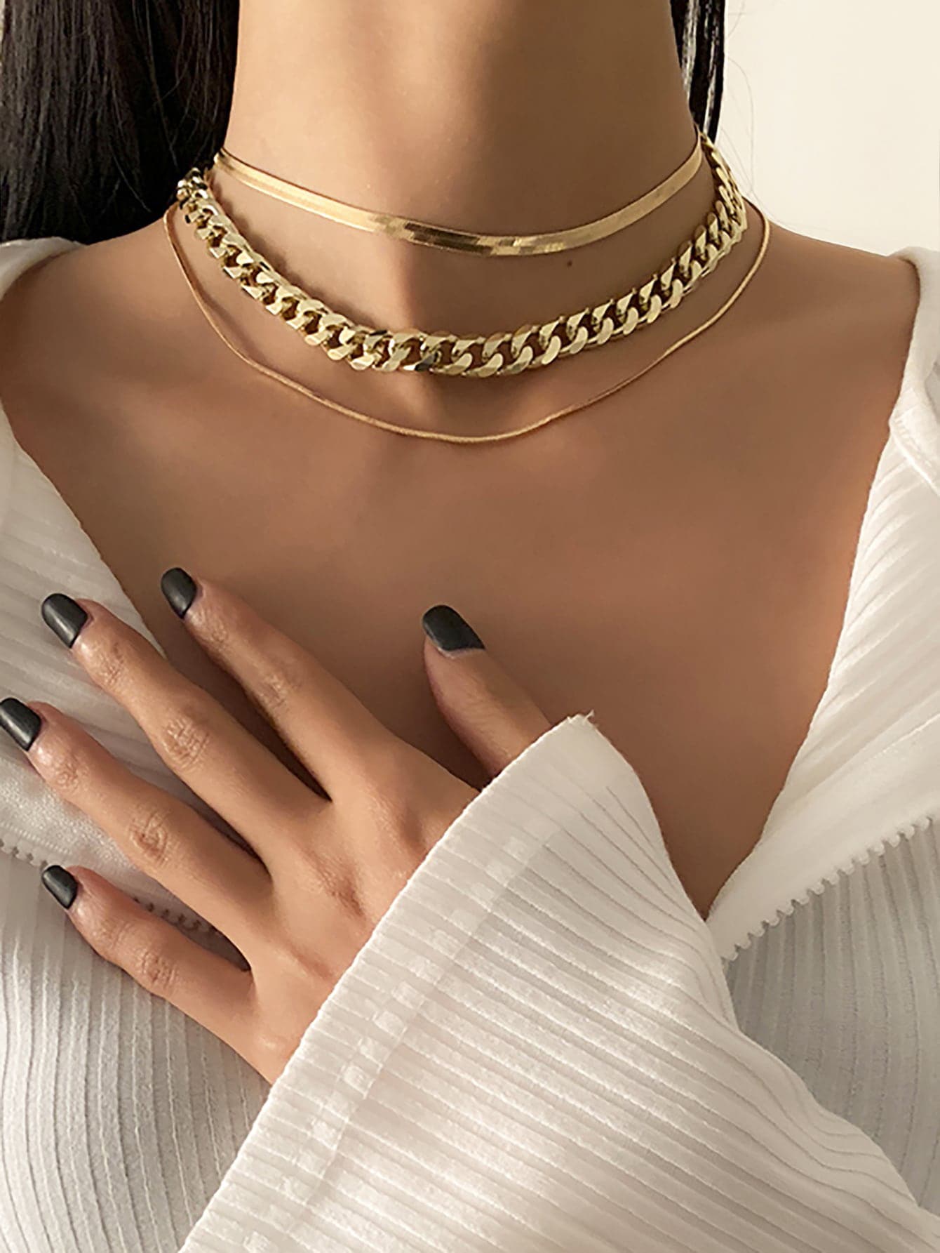 Luxe Layered Glow – Statement Chain Necklace Set 3Pcs