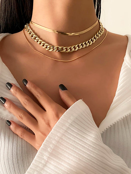 Luxe Layered Glow – Statement Chain Necklace Set 3Pcs