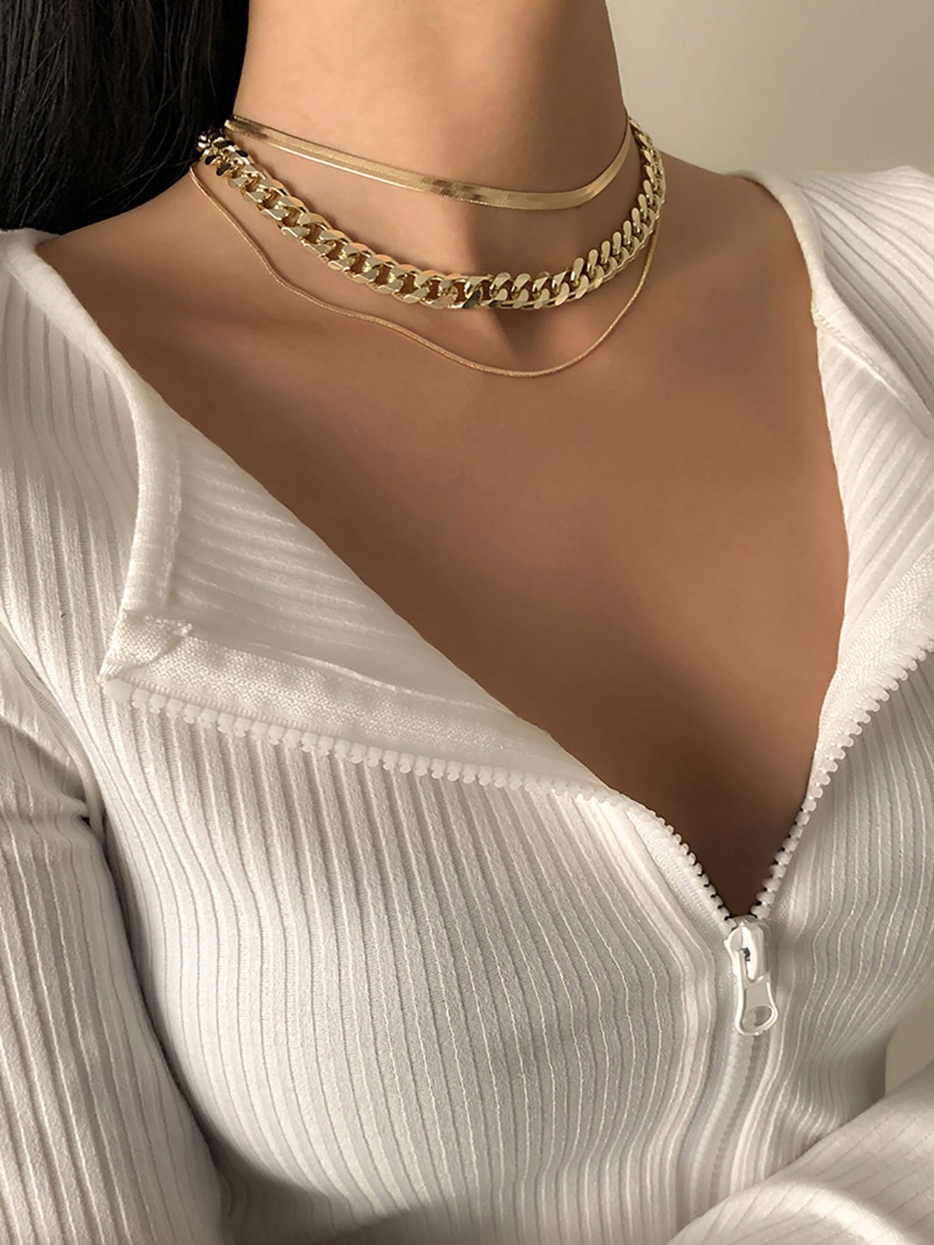 Luxe Layered Glow – Statement Chain Necklace Set 3Pcs