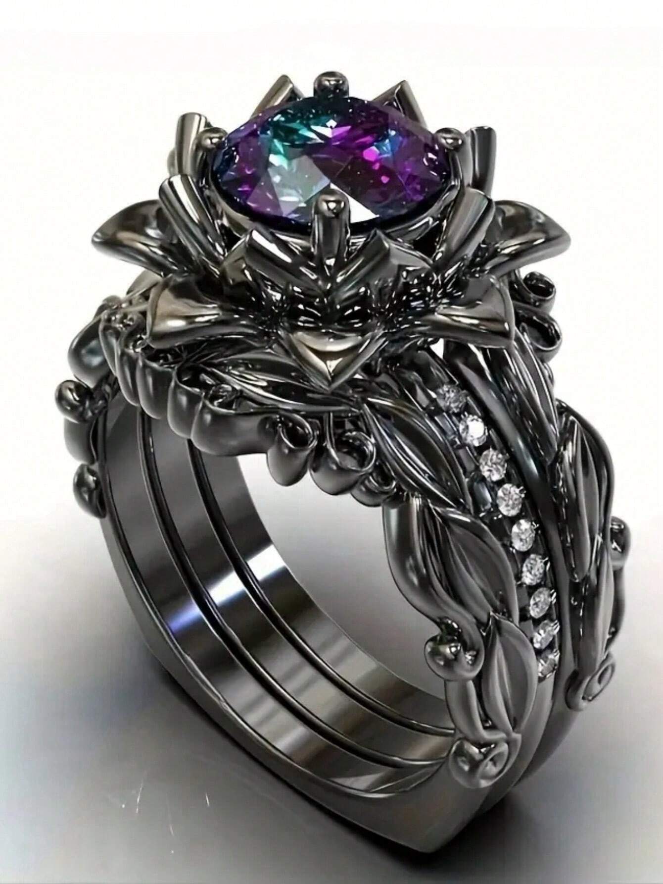 Luxury Black Leaf Ring