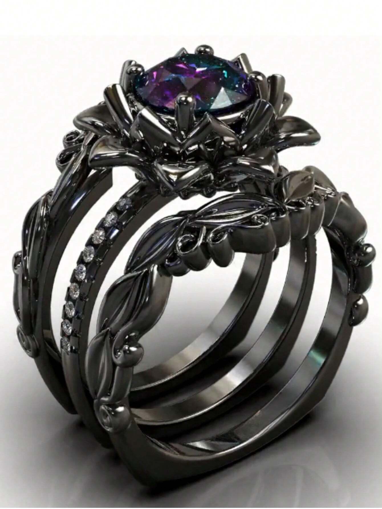 Luxury Black Leaf Ring