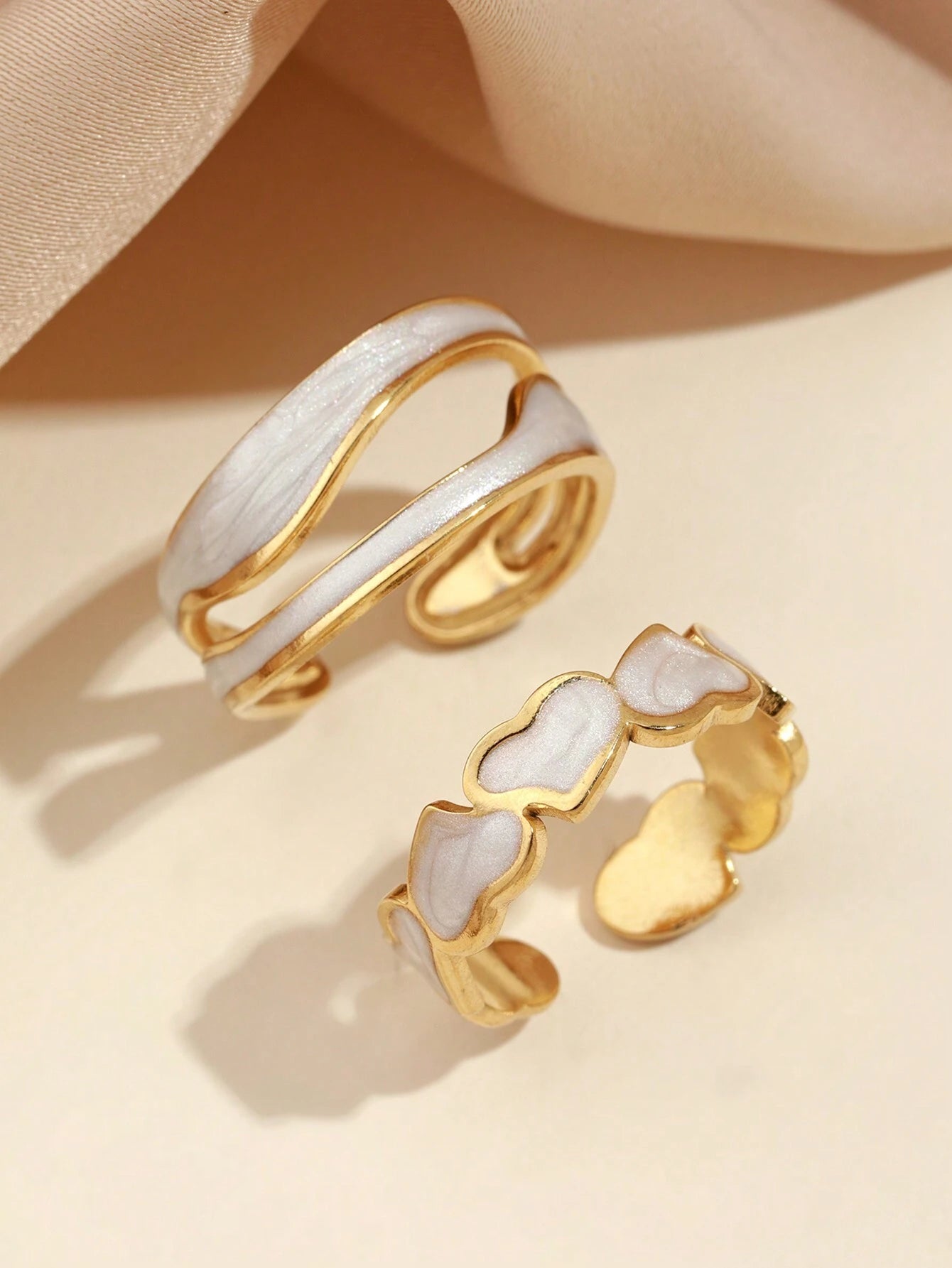 Gold Plated Heart Open Ring Duo