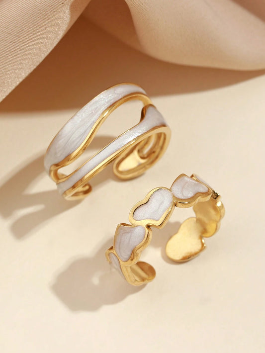 Gold Plated Heart Open Ring Duo