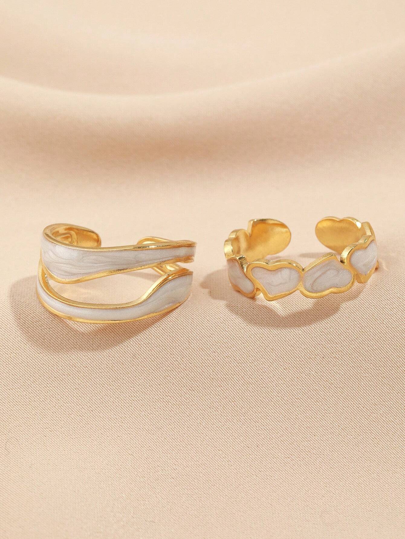 Gold Plated Heart Open Ring Duo