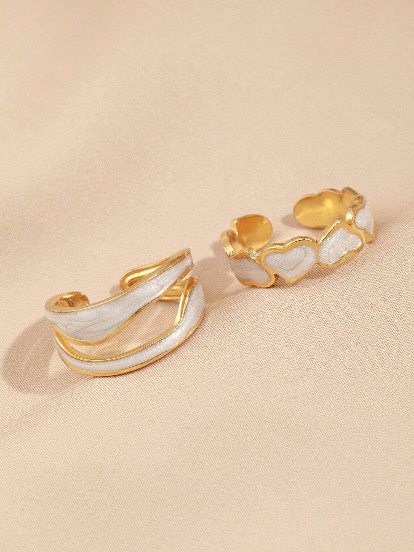 Gold Plated Heart Open Ring Duo