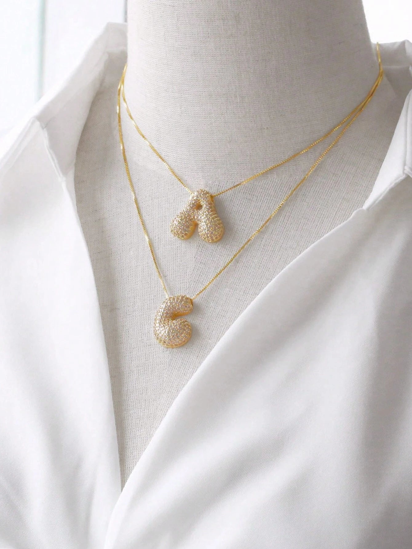 Bubble Letter Necklace – 3D Crystal-Look Alphabet Charm