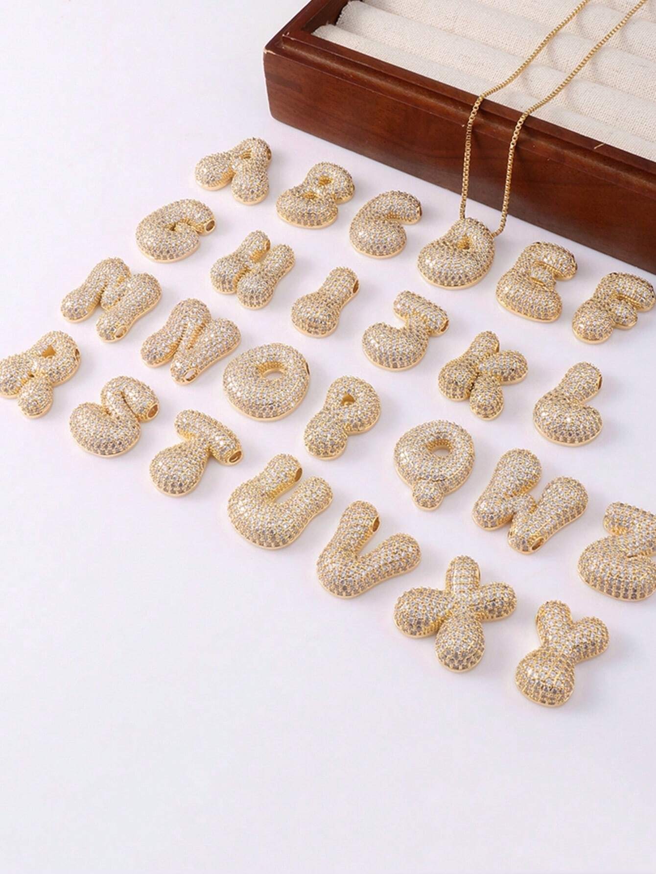 Bubble Letter Necklace – 3D Crystal-Look Alphabet Charm