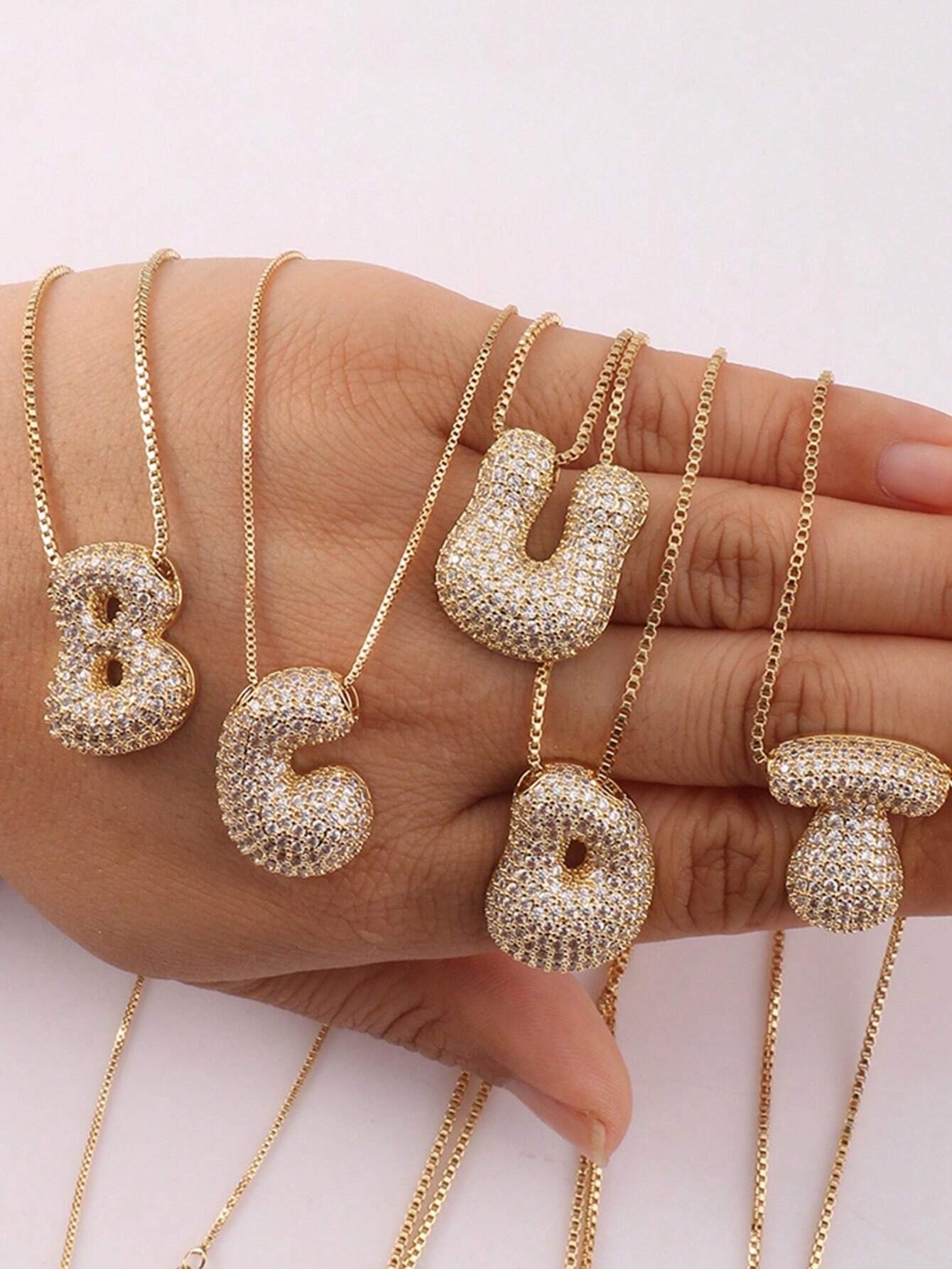 Bubble Letter Necklace – 3D Crystal-Look Alphabet Charm