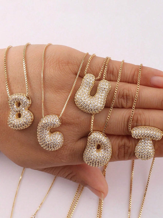 Bubble Letter Necklace – 3D Crystal-Look Alphabet Charm