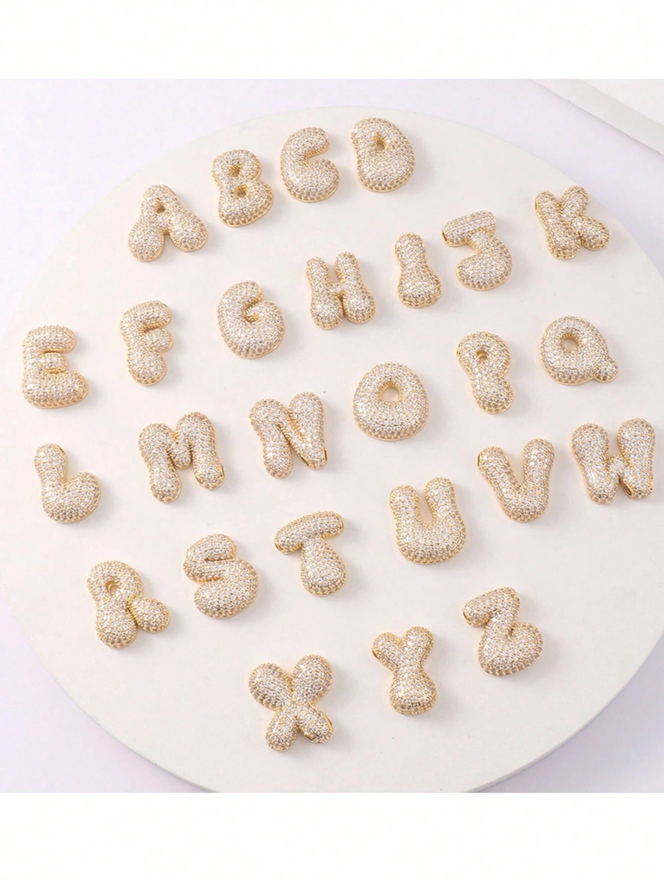 Bubble Letter Necklace – 3D Crystal-Look Alphabet Charm