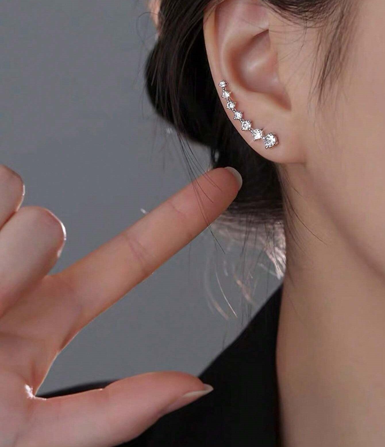 Minimalist Cubic Zirconia Ear Climber Stud Earrings