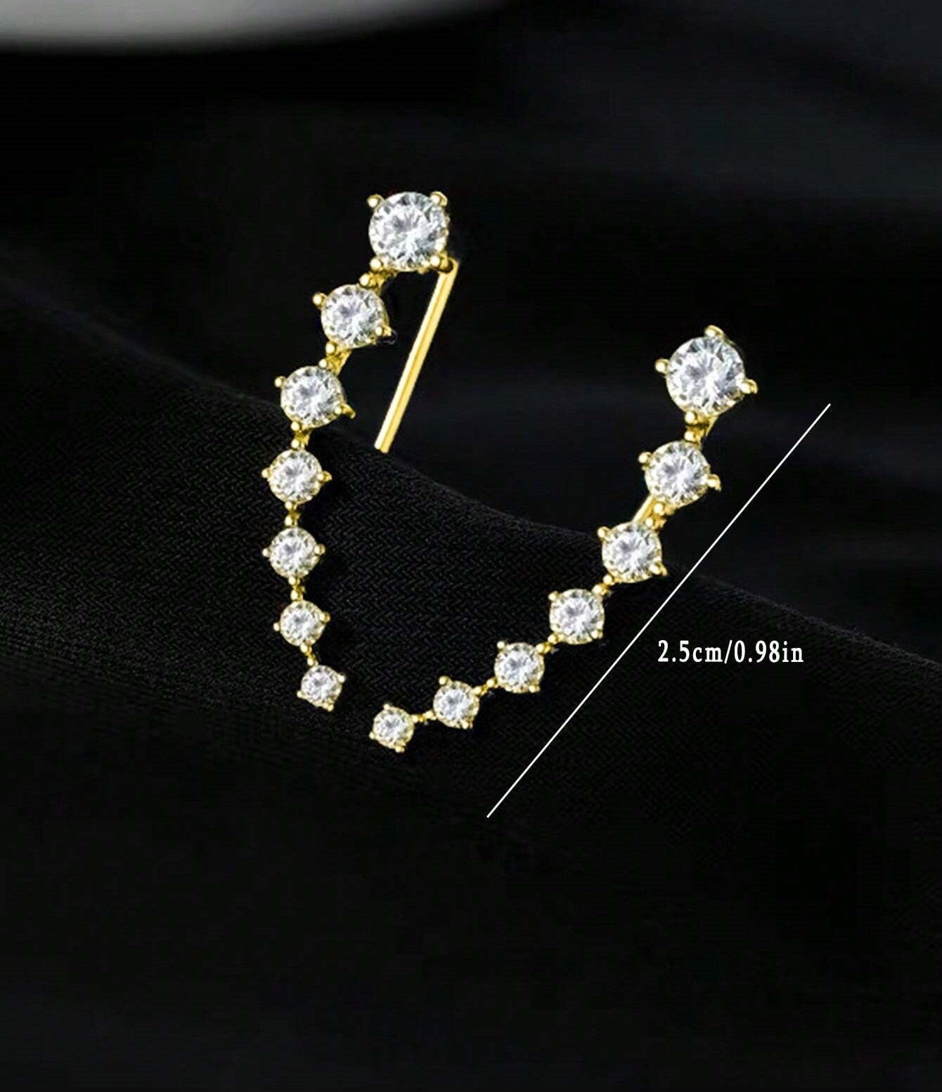 Minimalist Cubic Zirconia Ear Climber Stud Earrings