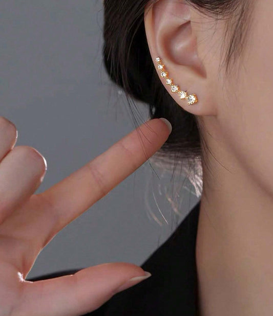 Minimalist Cubic Zirconia Ear Climber Stud Earrings