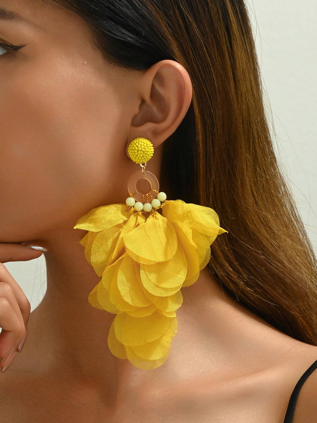 Long Organza Petal Pendant Earrings