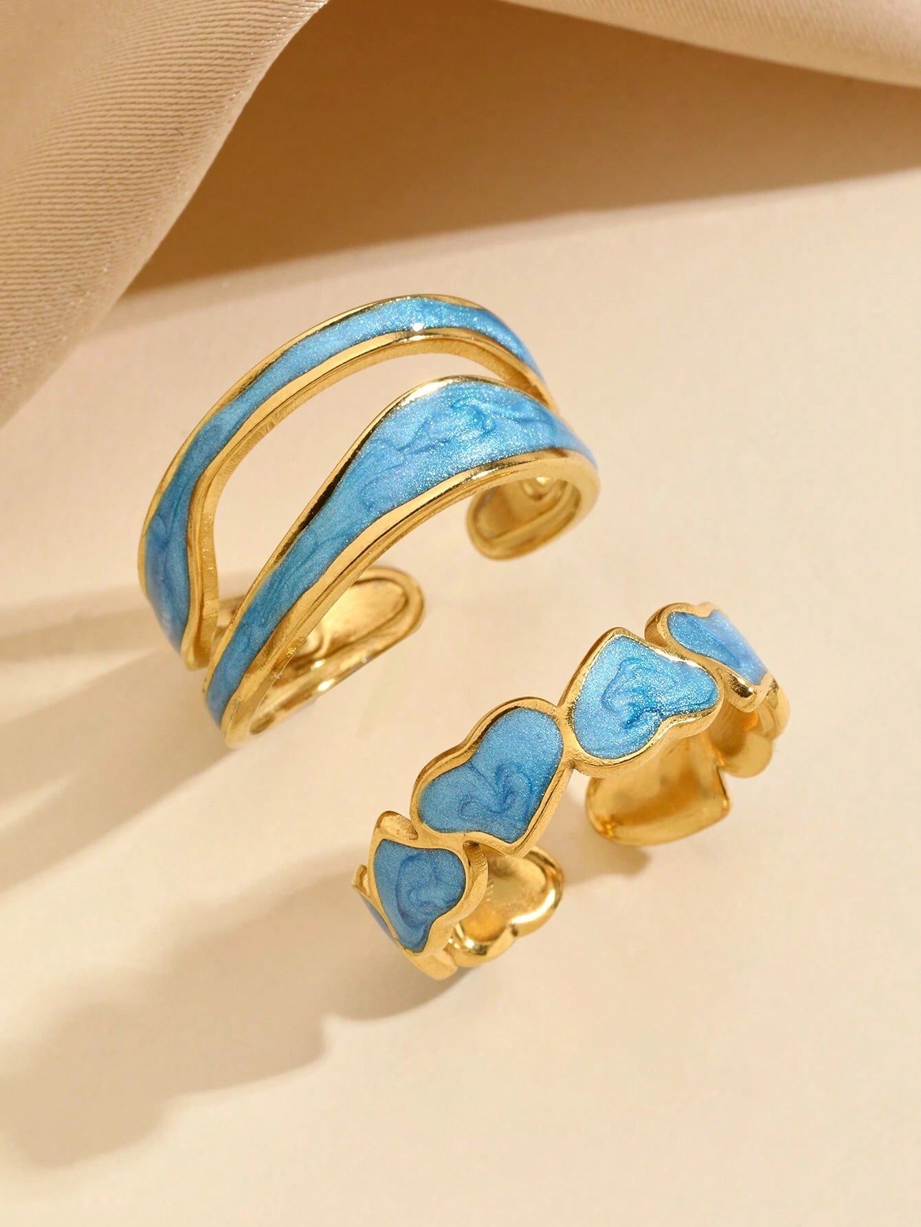 Gold Plated Heart Open Ring Duo