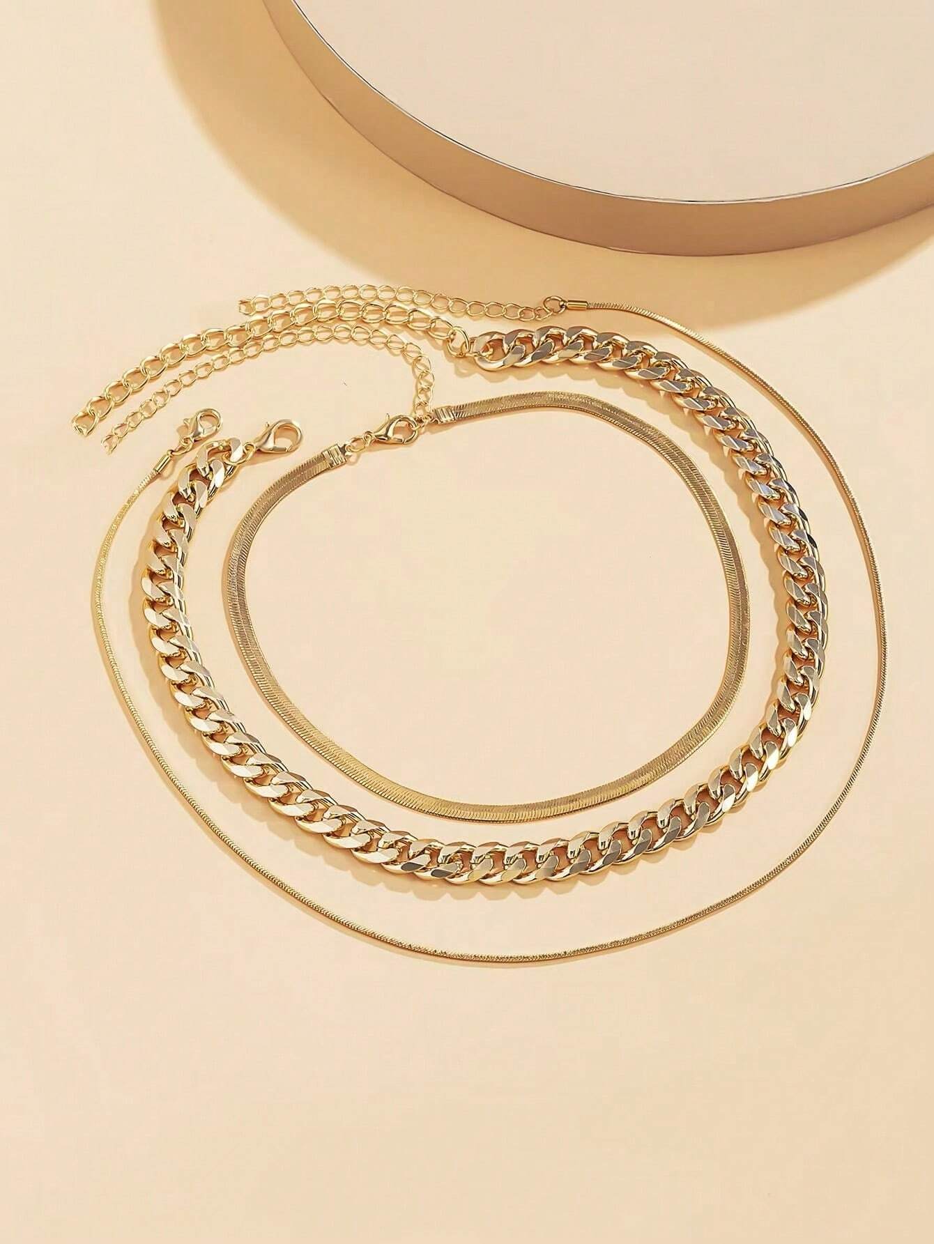 Luxe Layered Glow – Statement Chain Necklace Set 3Pcs