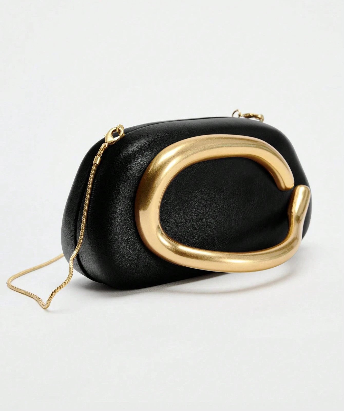C-Handle Sculptural Black Clutch