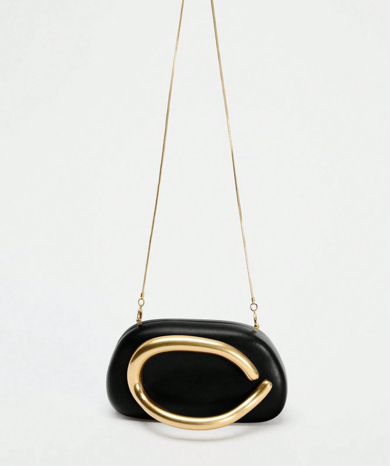 C-Handle Sculptural Black Clutch