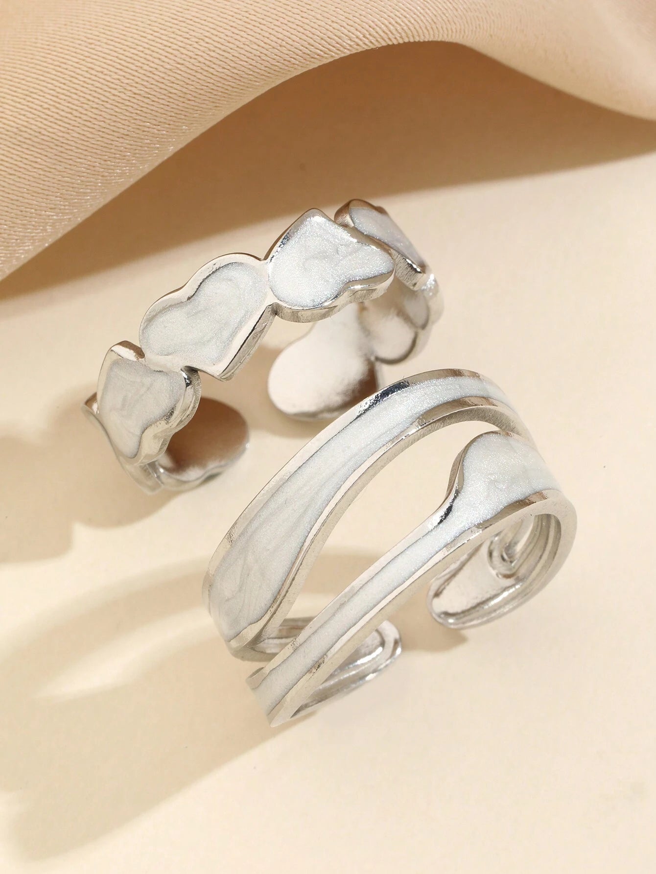 Gold Plated Heart Open Ring Duo