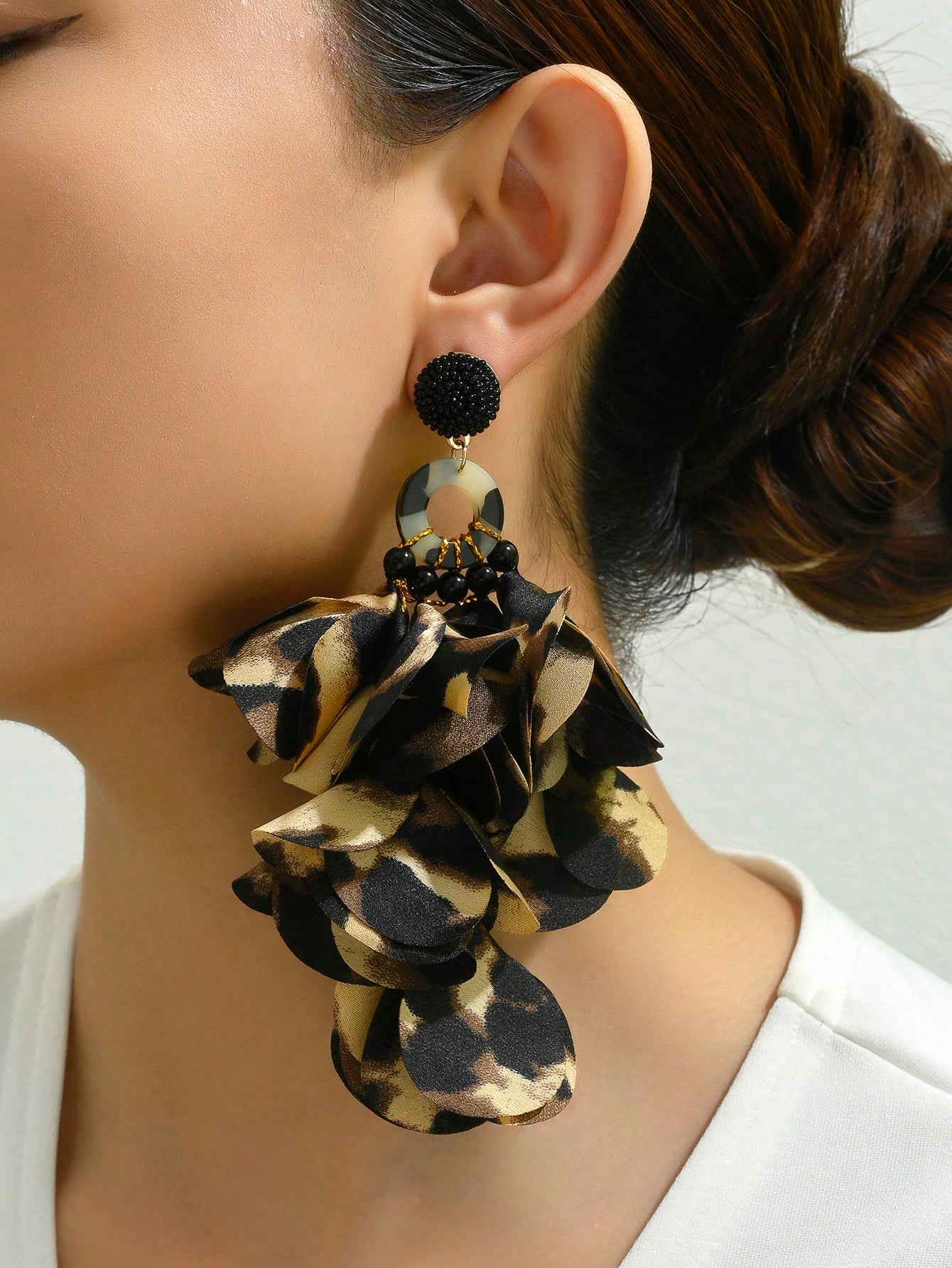 Long Organza Petal Pendant Earrings