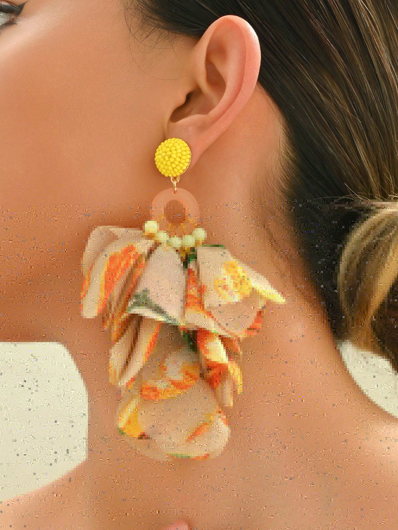 Long Organza Petal Pendant Earrings