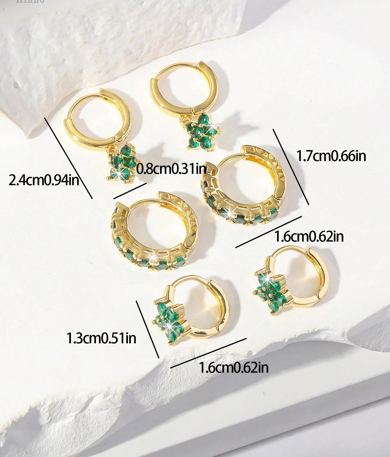 Colorful Cubic Zirconia Flower Hoop & Pendant Earring Set