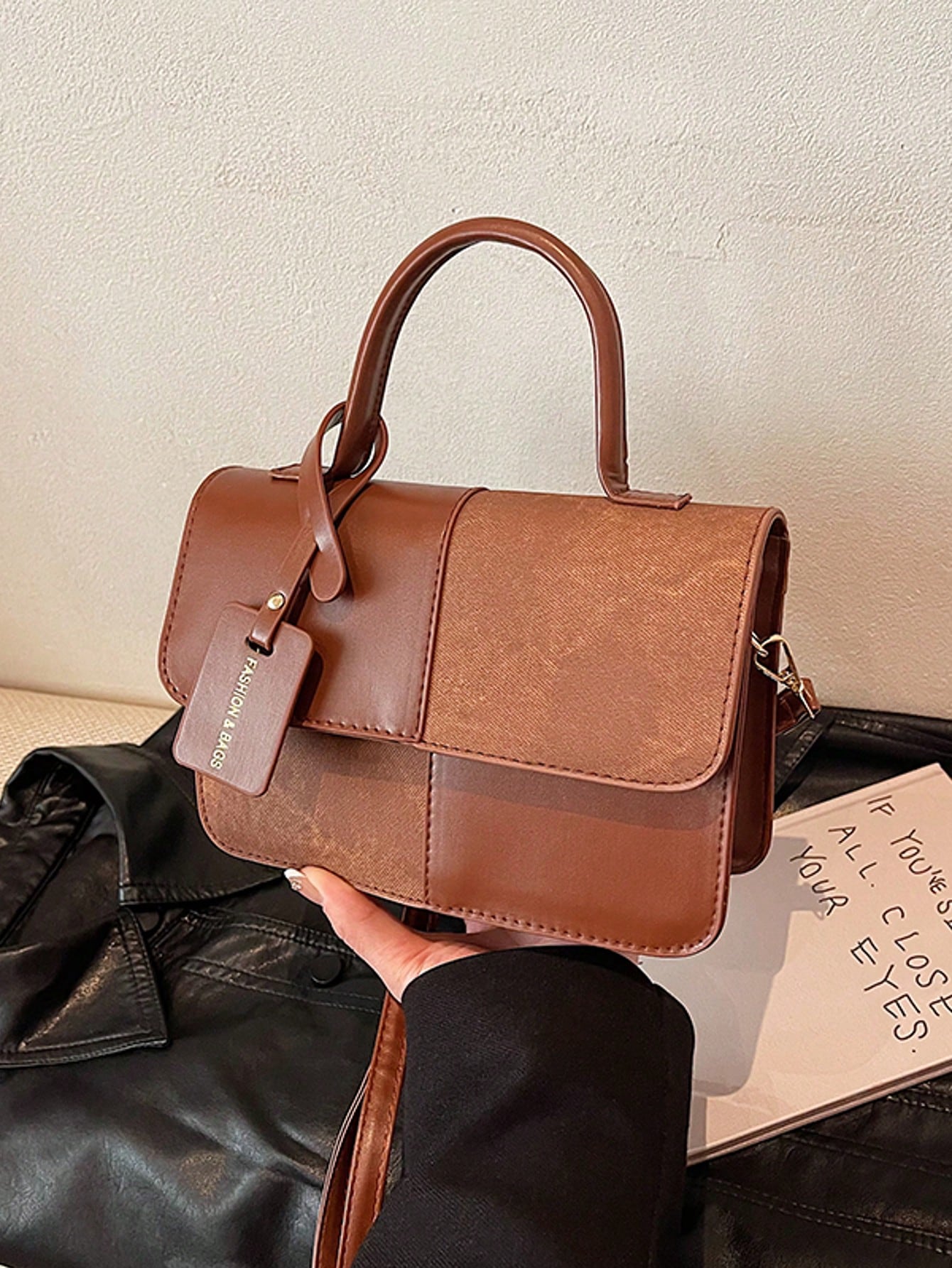 Suede Panel Mini Top Handle Bag